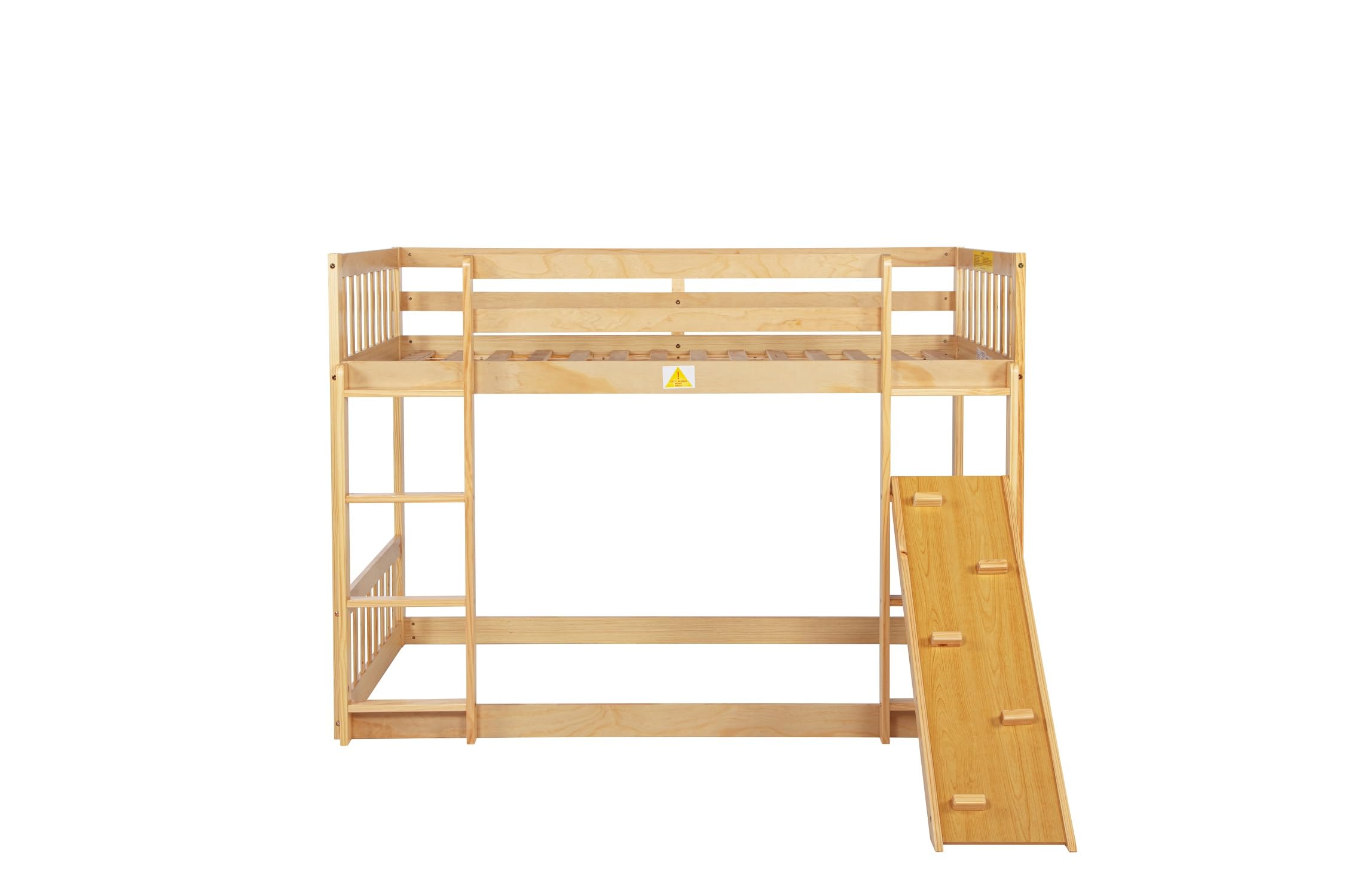 Harper & Bright Designs Twin Over Twin Bunk Bed with Climbing Ramp & Ladder - Safe Playhouse Floor Bunk Bed for Kids with Sturdy Guardrails - Natural Wood Finish - Perfect for Small Bedrooms, Shared Kids' Rooms & Sleepovers
