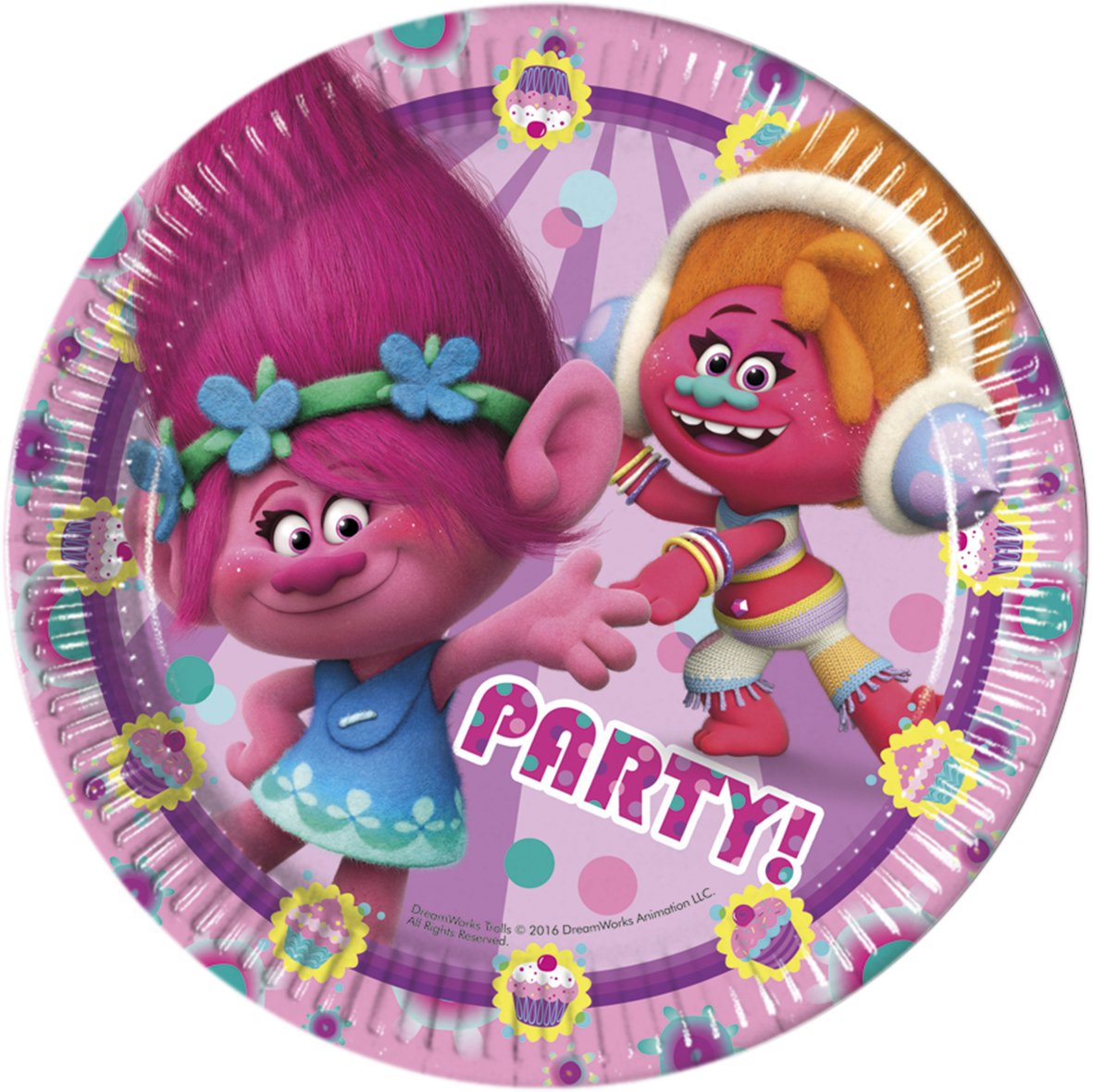 Qualatex 8-Inch Colorful Trolls Themed Paper Party Plates - Bulk Pack of 20 for Birthday Celebrations, Kids Parties, and Festive Gatherings