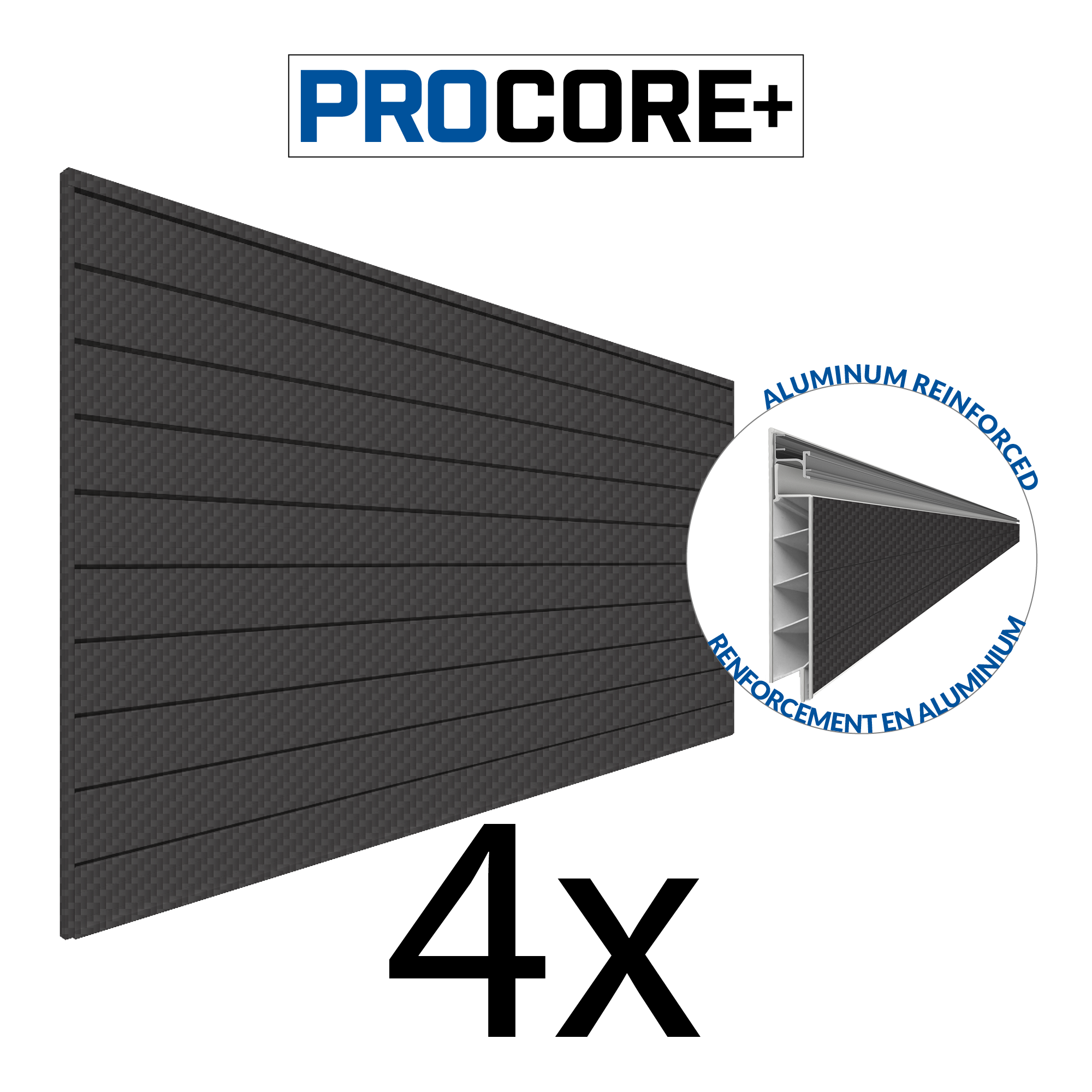 4 ft x 8 ft Black Carbon Fiber PVC Slatwall Panel - 4 Pack (128 sq ft) - Retail Display Shelving for Stores, Garages & Home Organization