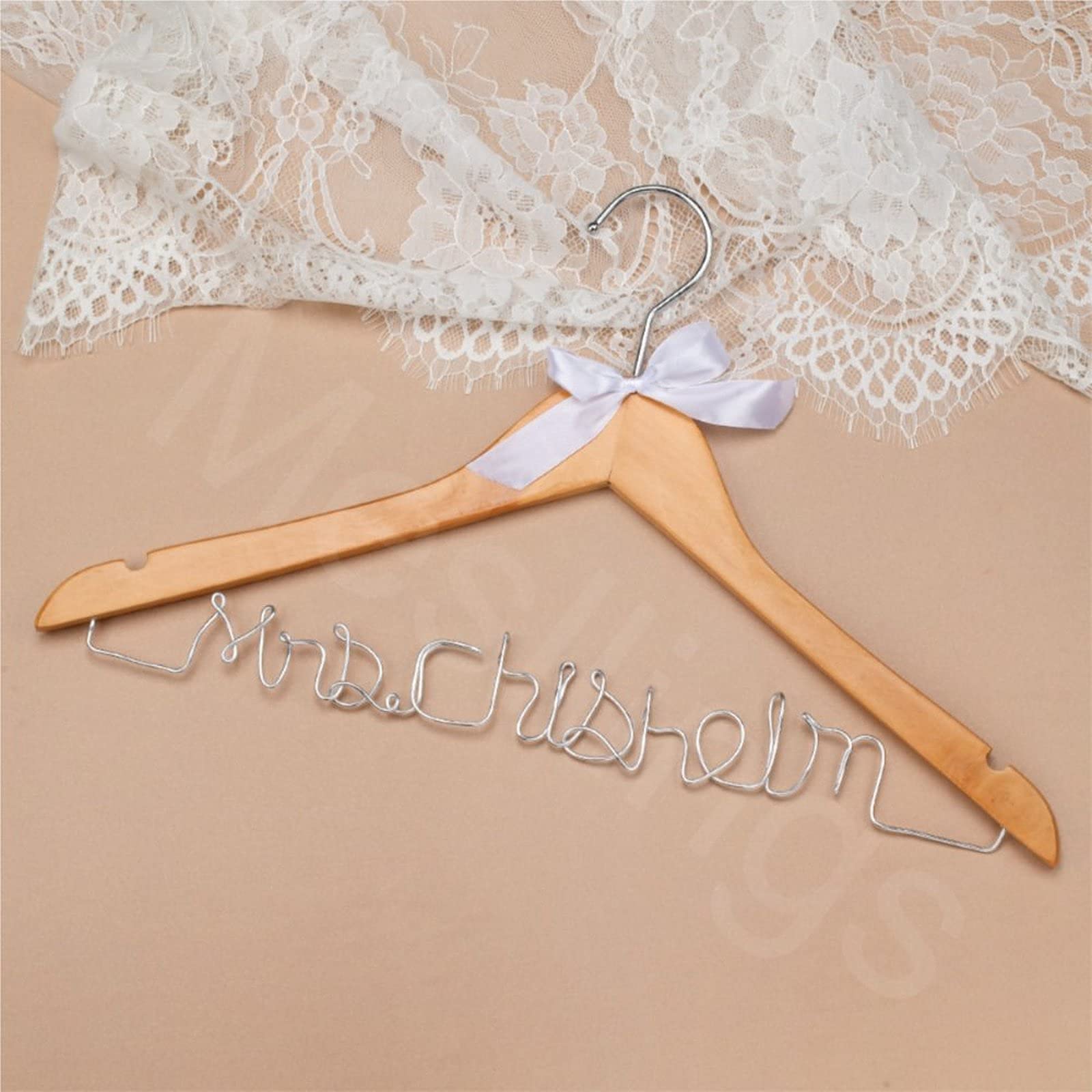 Custom Wooden Wedding Hangers - Personalized Bridal & Bridesmaid Dress Hangers with Wire Letters - Natural Wood Wedding Dress Hanger for Bride & Bridal Party - Perfect for Wedding Decor, Bridal Shower Gifts & Photo Props