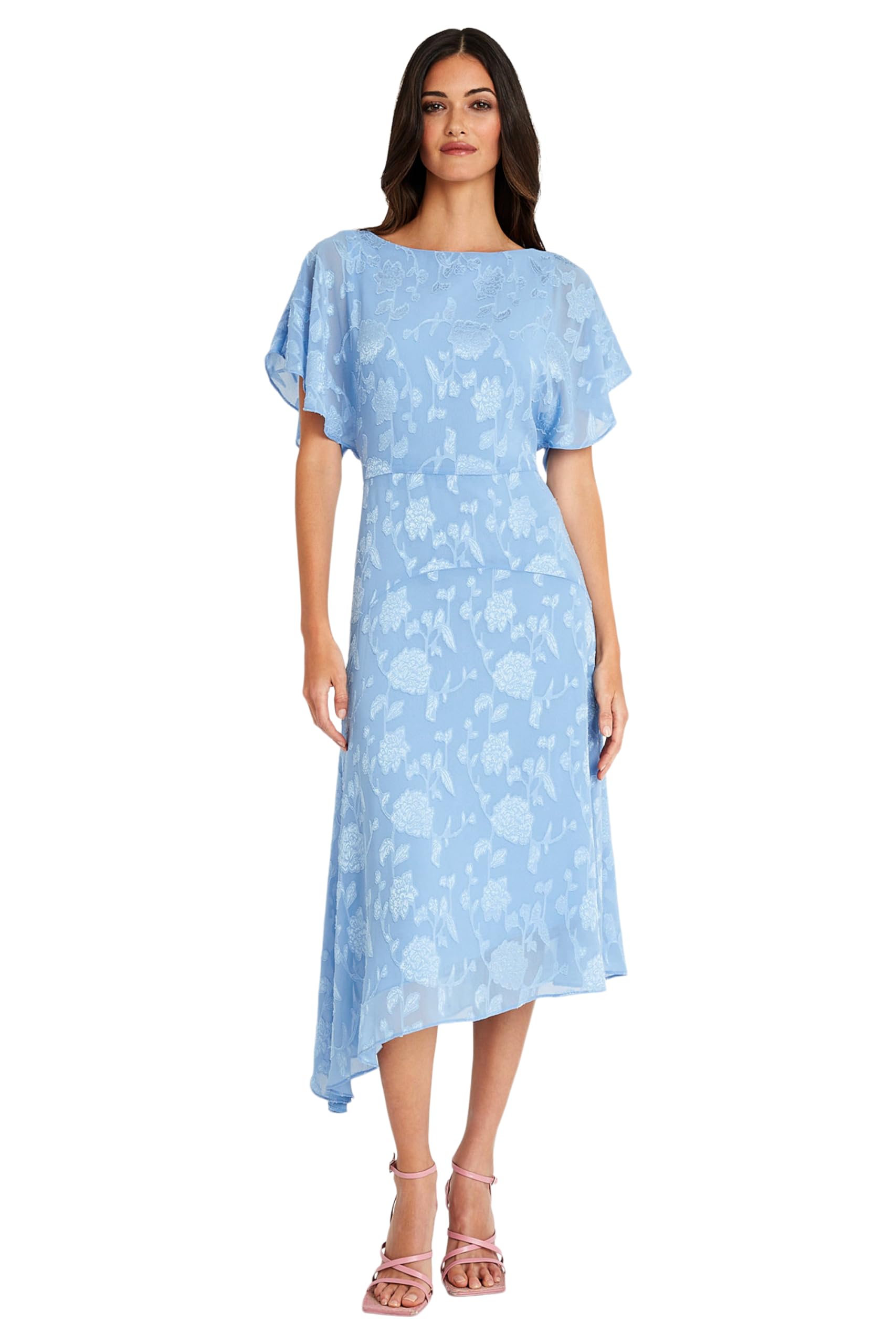 Maggy London Women's Flutter Sleeve Burnout Midi Dress - Semi-Formal Wedding Guest Dress for Women | Perfect for Cocktail Parties, Bridal Showers & Special Occasions