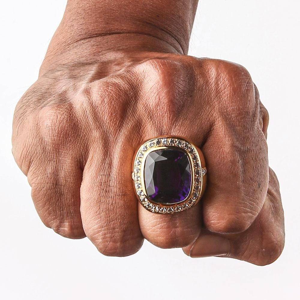 Stunning Amethyst Yellow Gold Men's Ring for Wedding & Formal Occasions - Luxury Statement Jewelry for Grooms & Professionals