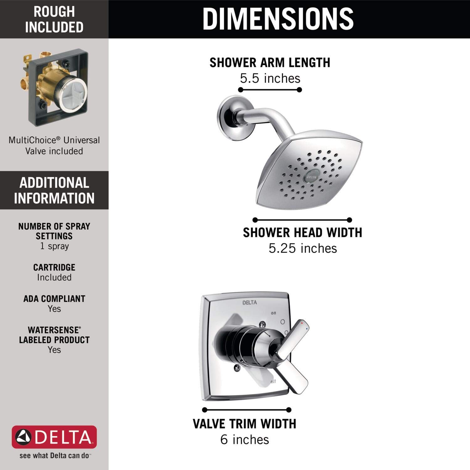 Ashlyn 17 Series Dual-Handle Shower Faucet Set - Chrome Finish T17264 with Single-Spray Touch-Clean Shower Head & Valve Included - Perfect for Bathroom Renovation & Modern Home Upgrade