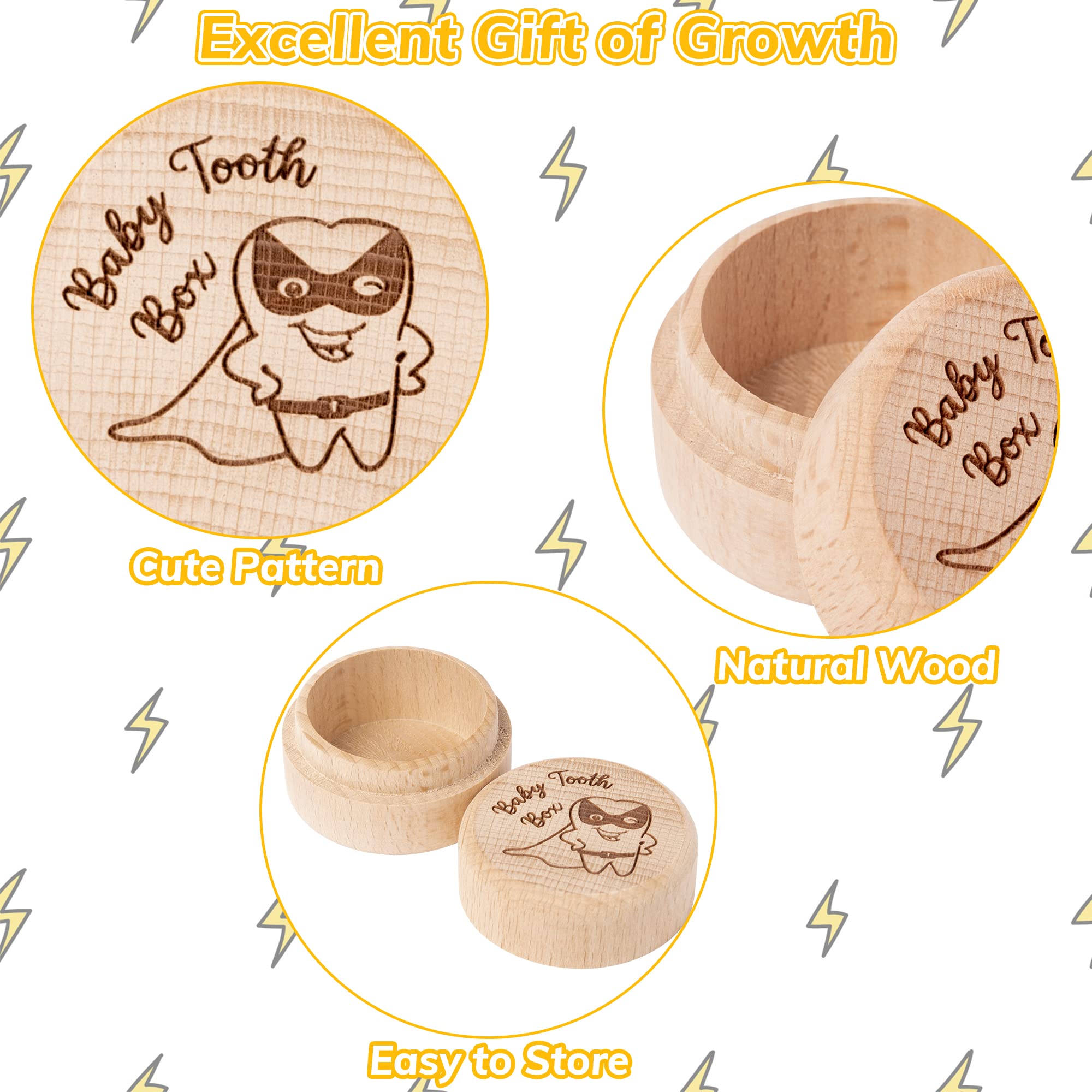 2Pcs Wooden Tooth Fairy Keepsake Box for Boys - Under Pillow Milk Teeth Storage Container, Cute Lost Tooth Holder Case for Baby Toddler (Baby Shower & Birthday Gift Idea) - Perfect for First Tooth Celebration & Childhood Memory Preservation