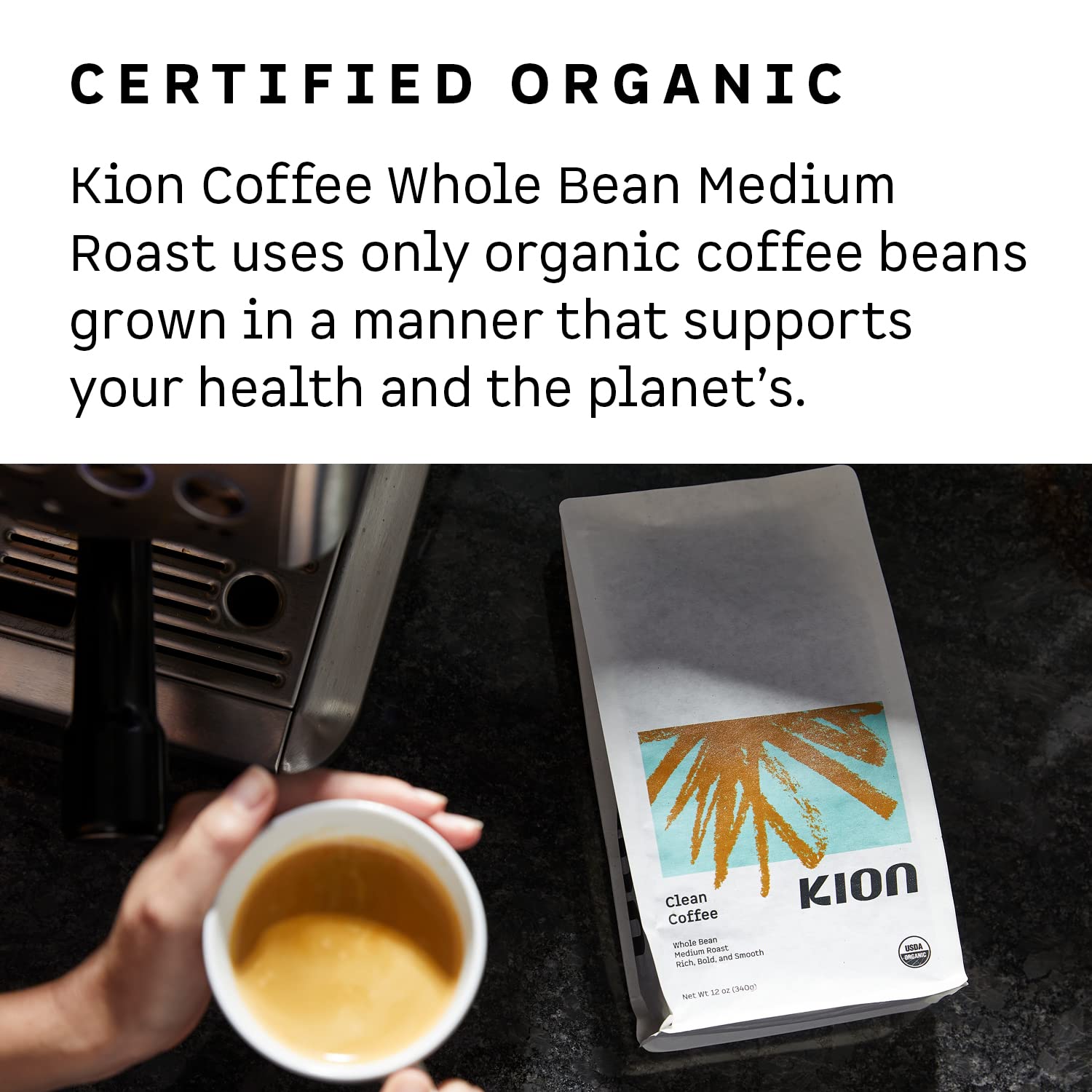 Organic Whole Bean Coffee - Kion Medium Roast 12oz (3 Pack) | Ethically Sourced, Toxin-Free, Rich & Smooth Flavor | Perfect for Home Brewing, Office Use & Gifts