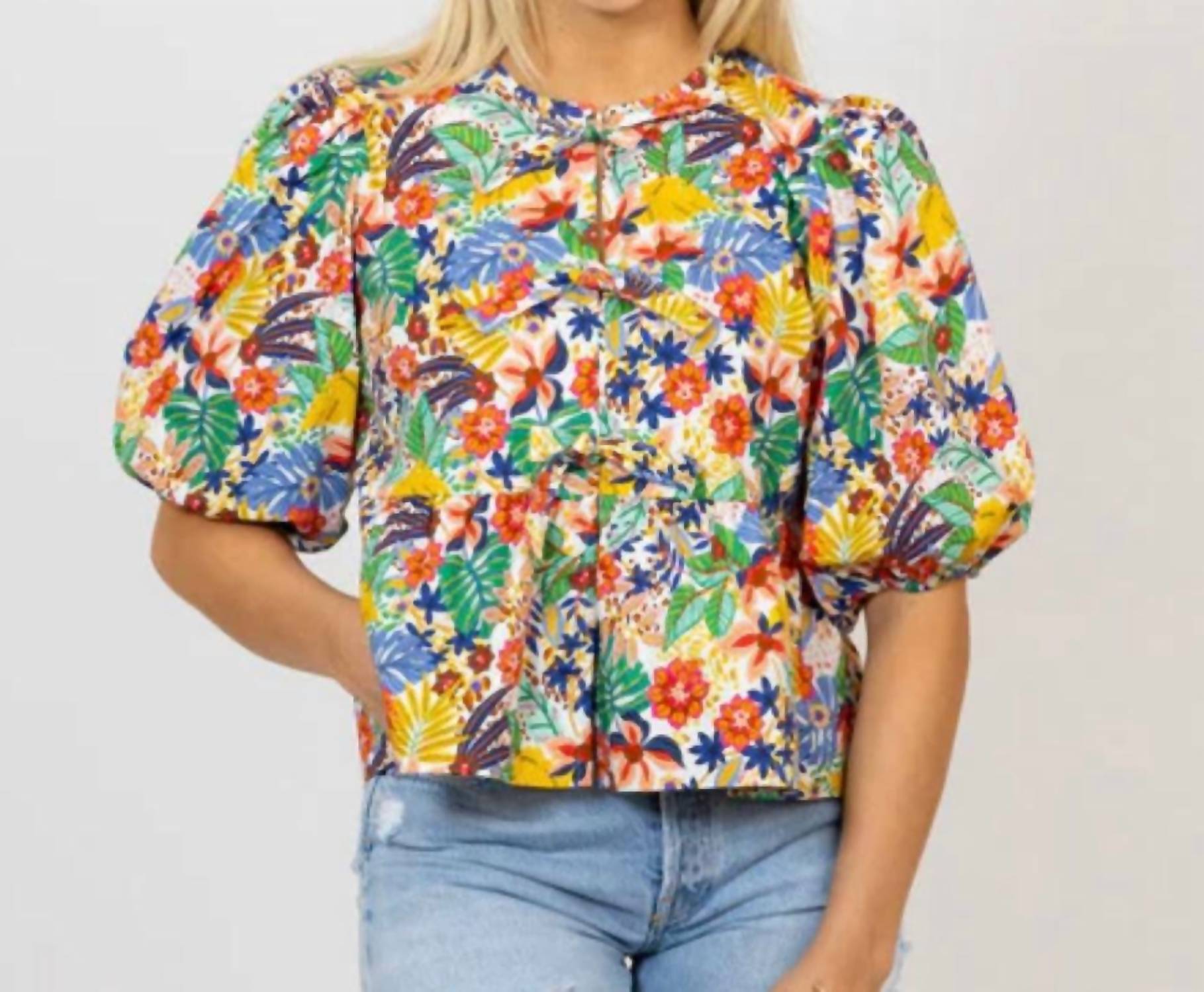 Paradise Palms Bright Knot Top for Women - Multi Color Floral Print Summer Blouse - Perfect for Beach Vacation, Pool Party & Casual Outings