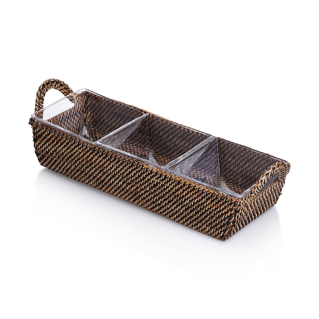 Stainless Steel Rectangular Serving Tray with 3 Tempered Glass Dishes - Perfect for Entertaining, Dining, and Home Decor