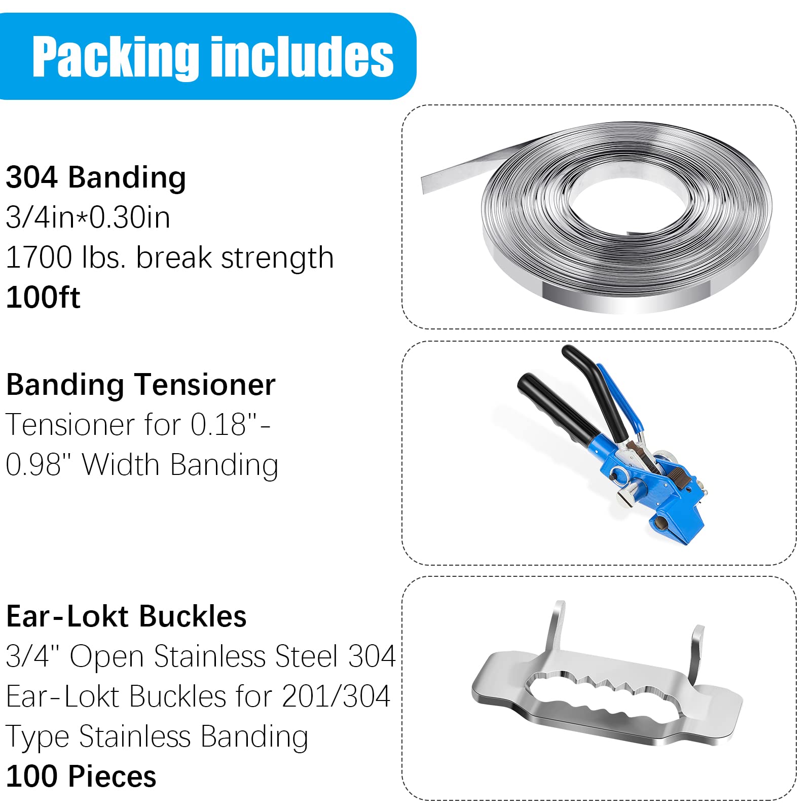 Stainless Steel Pallet Strapping Kit - 3/4