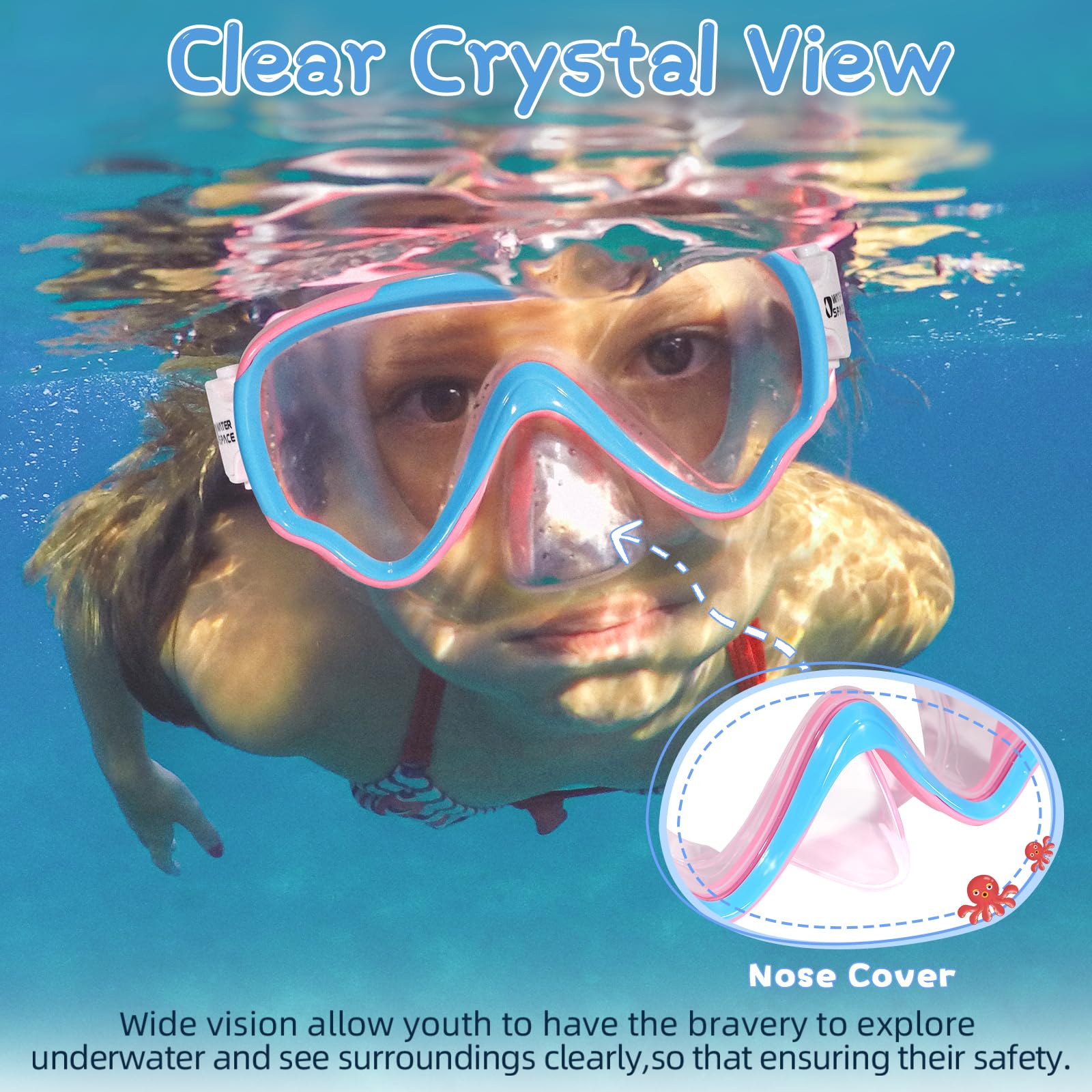 Kids Swimming Goggles with Nose Cover, Anti-Shattered UV Protection Lens, No-Leak Swim Mask for Youth Ages 3-15, Perfect for Pool, Beach, and Swim Lessons