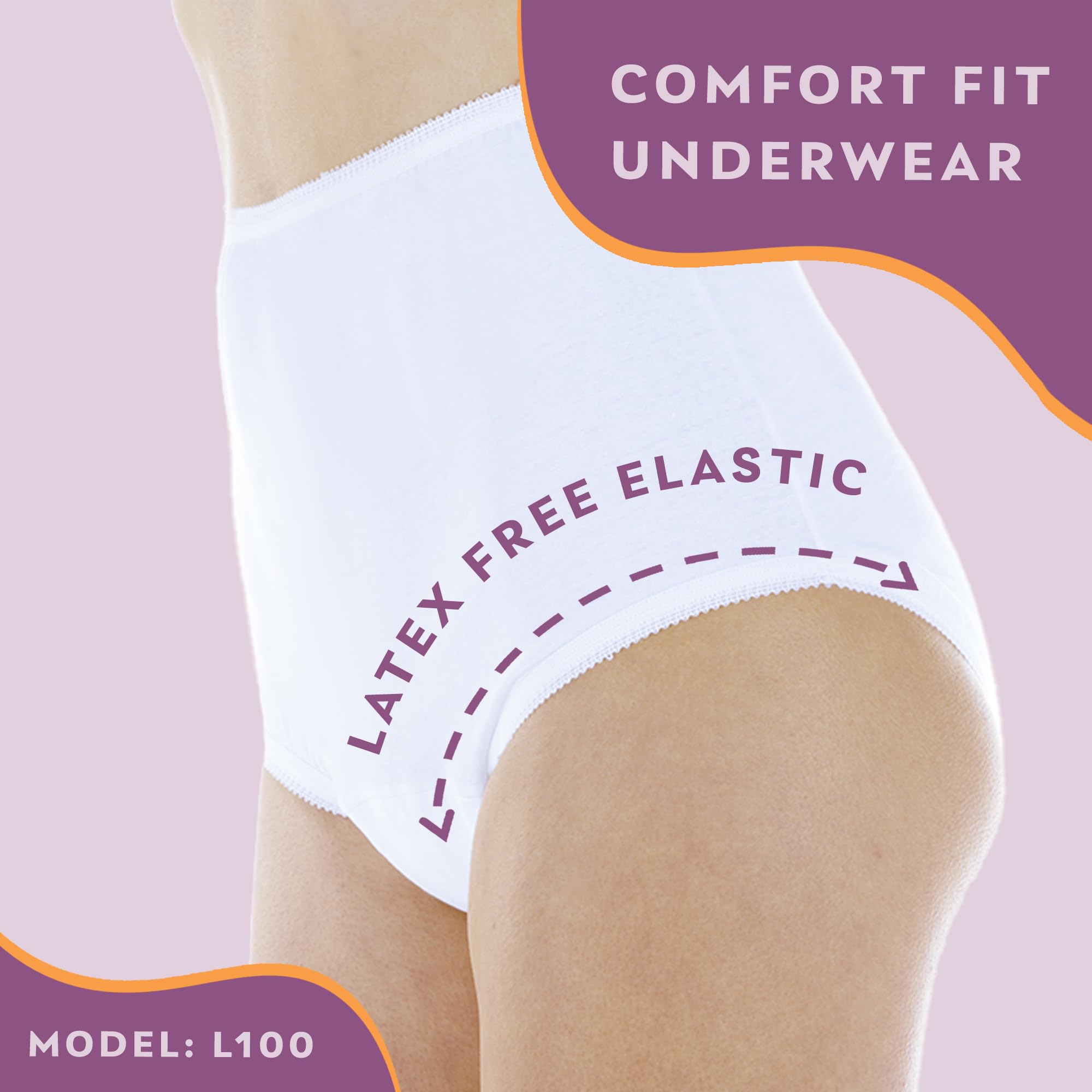 Wearever Women's Cotton Comfort Incontinence Panties - Reusable & Washable Leak Proof Underwear for Bladder Control, Regular Absorbency (6-Pack, White, Size S, Fits Hip 35-37