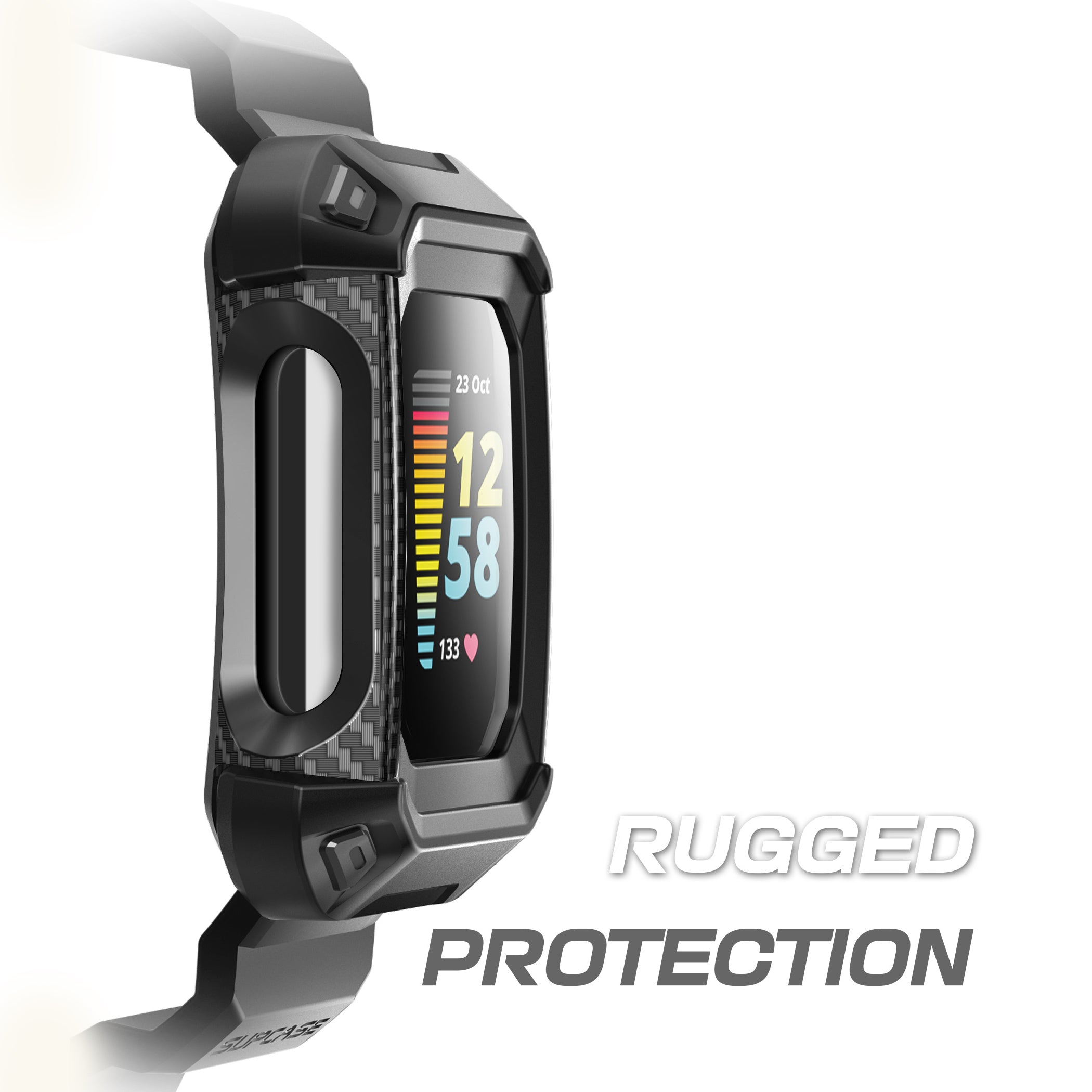 Fitbit Charge 5 Case - Unicorn Beetle PRO Rugged Protective Cover & Band (Black) for Fitness Tracking, Swimming & Outdoor Activities