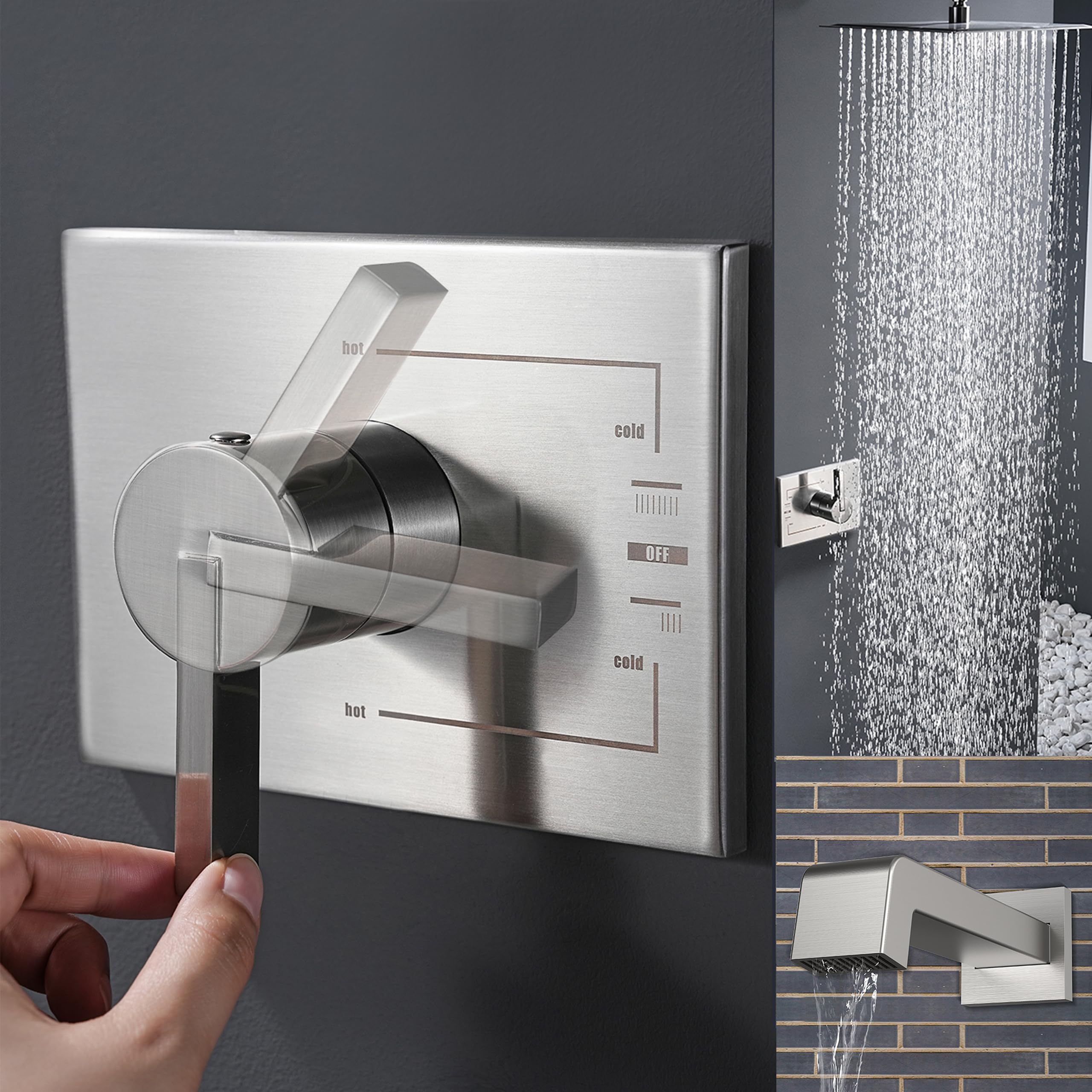 Premium 2-Function Brushed Nickel Rain Shower System with 12