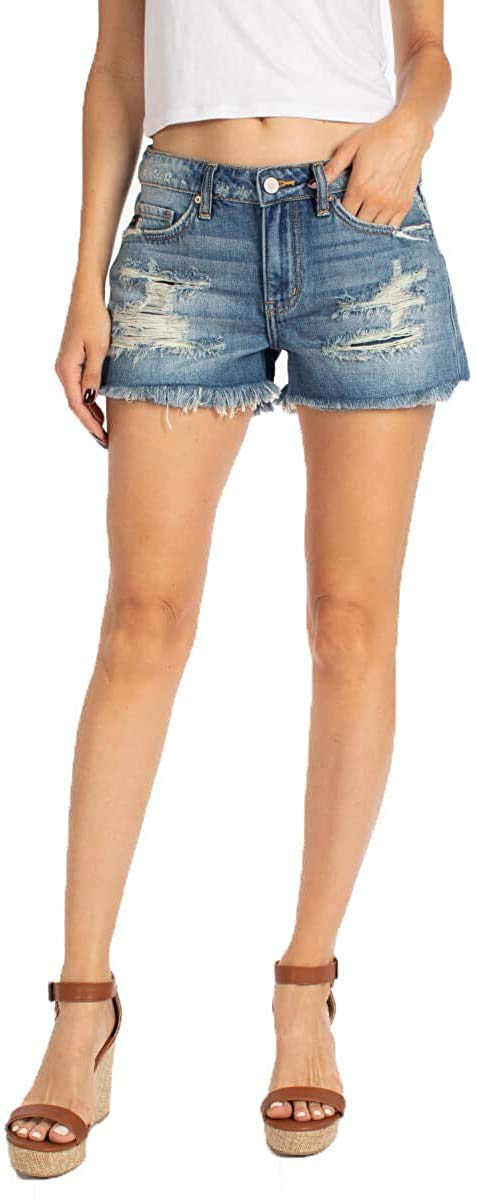 SALT TREE Women's Mid Rise Denim Shorts - High Waisted Stretch Jean Shorts for Women | Casual Summer Outfits & Beach Wear