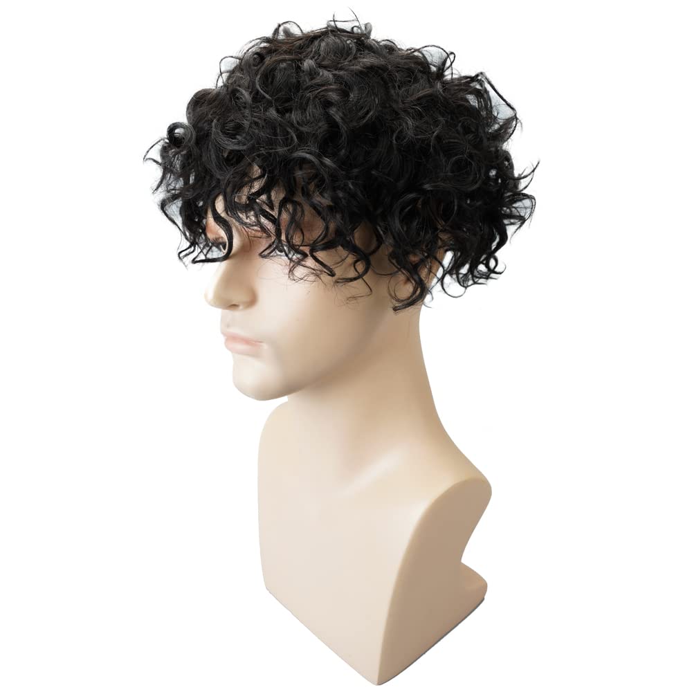 Lordhair 100% Human Hair Men's Toupee - 7x9 Inch Curly Lace Front Hair System with PU Base (20mm) - Natural Looking Hair Replacement for Thinning Hair & Baldness - Perfect for Daily Wear, Special Occasions & Styling