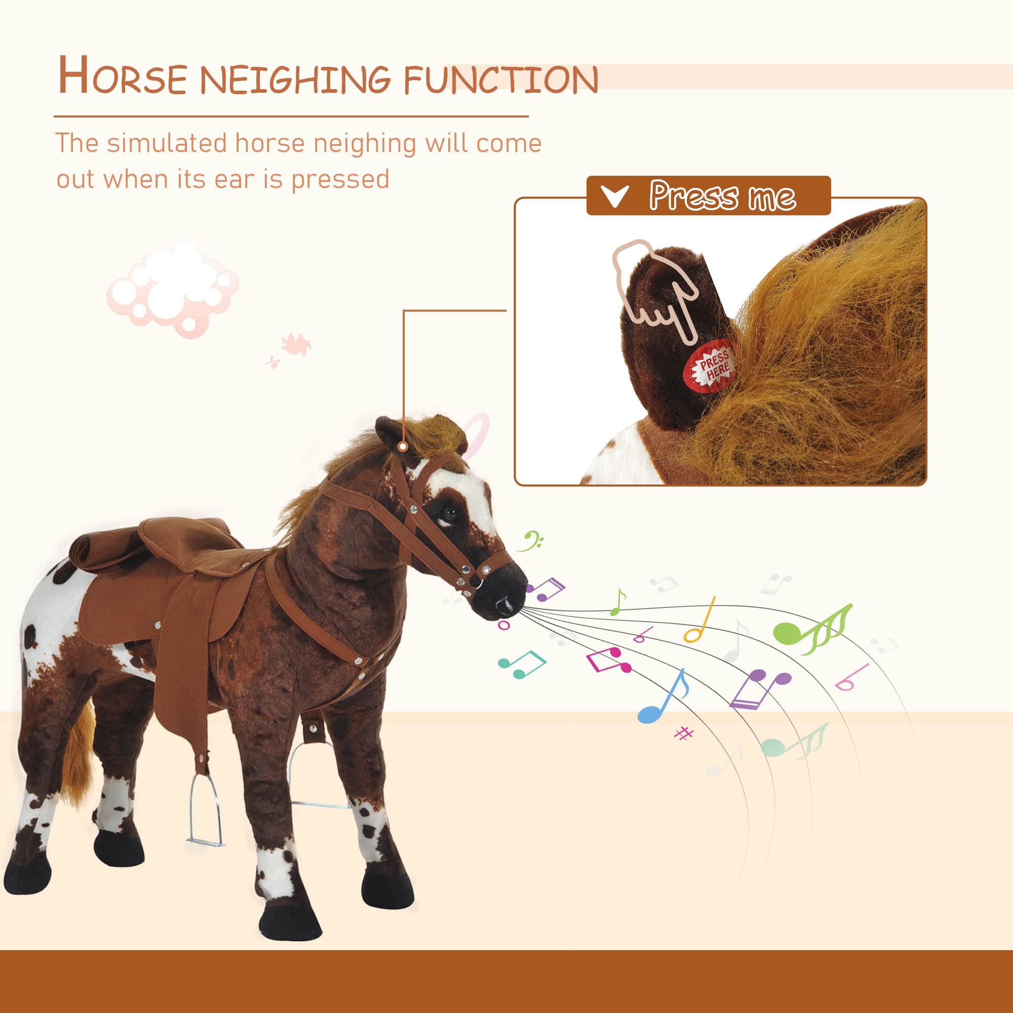 Qaba Interactive Ride-On Horse Toy for Toddlers 3-5 Years - Plush Stuffed Animal with Realistic Neighing & Galloping Sounds, Soft Padding & Brown Fur - Perfect for Indoor Play, Birthday Gifts & Pretend Play Adventures