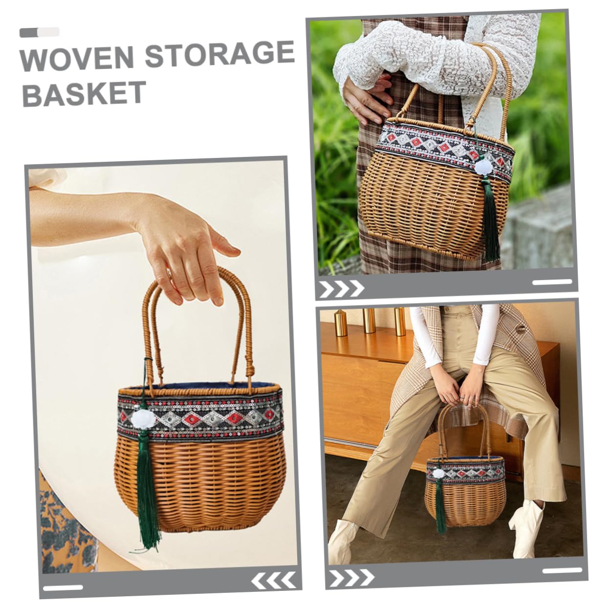 Bestoyard Natural African Rattan Handbag - Fair Trade Seagrass Market Basket with Handle for Groceries, Toy & Magazine Storage - Perfect for Flower Girl, Beach, Picnic & Home Decor