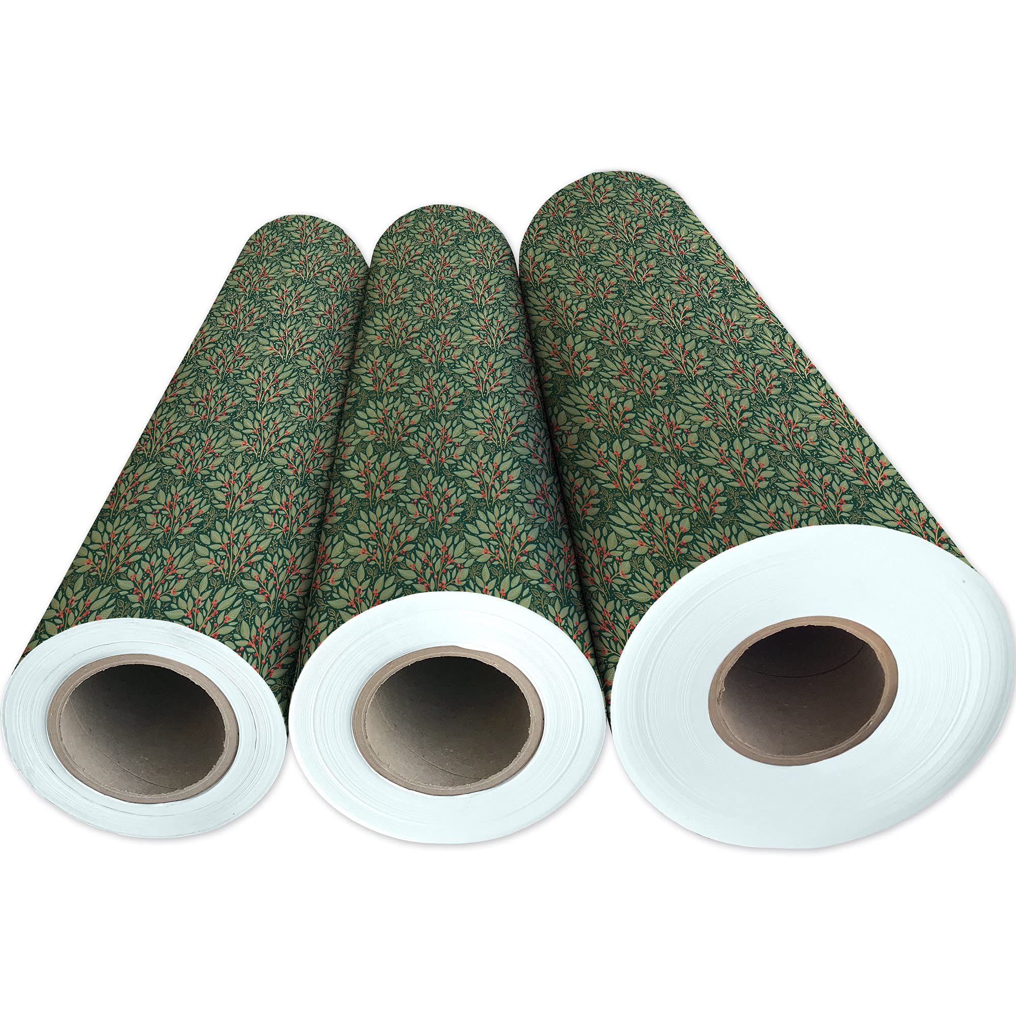 Jillson Roberts Bulk Christmas Gift Wrap - Holly Tapestry Design, 208 Feet x 24 Inches (1/4 Ream) - Perfect for Holiday Wrapping, Party Decorations & Gift Packaging
