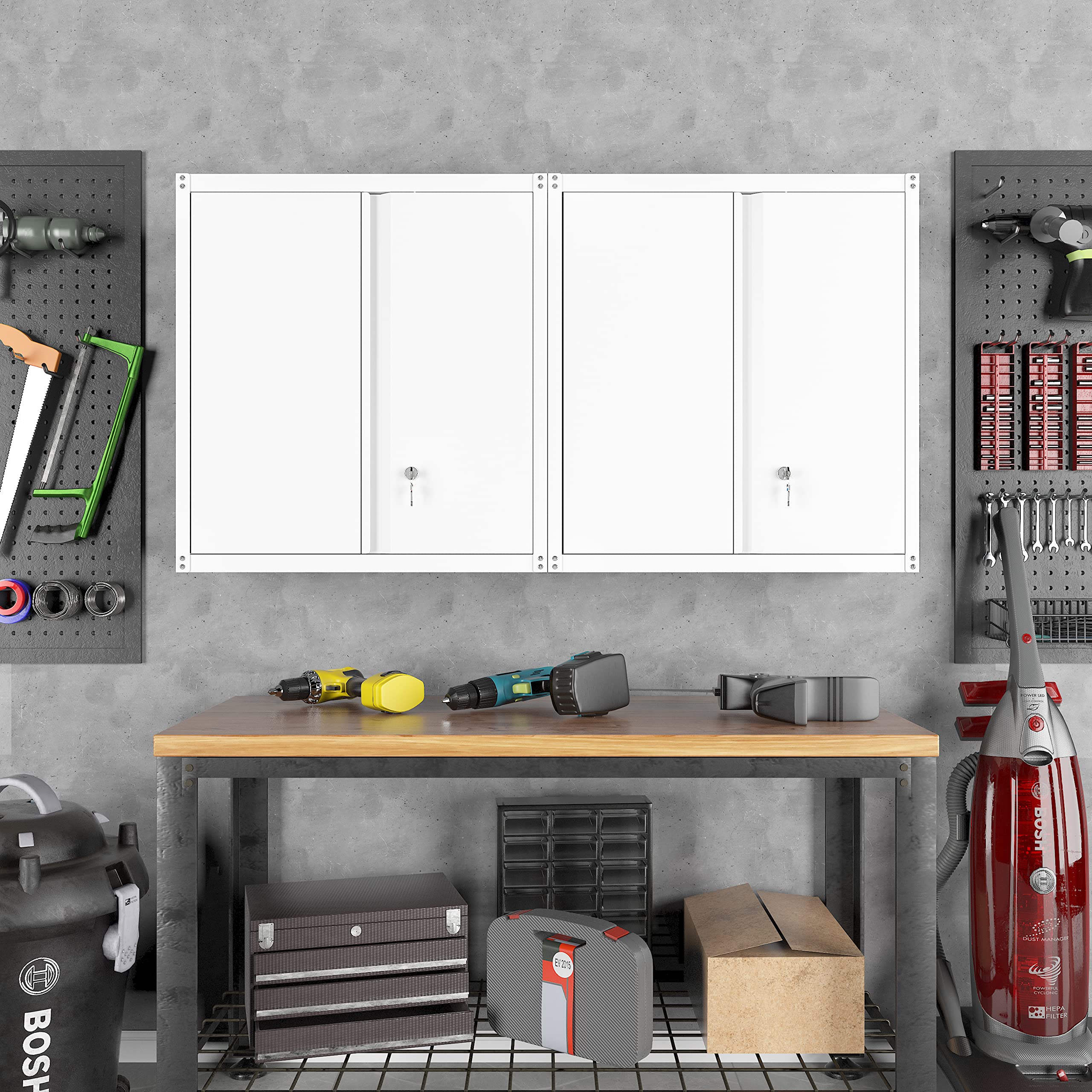 Metal Wall Storage Cabinet with Shelves & Locking Doors - Heavy Duty Steel Tool Cabinet for Garage, Home Office & Kitchen Organization - White (Perfect for Workshop Tools, Pantry Supplies & Home Office Files)