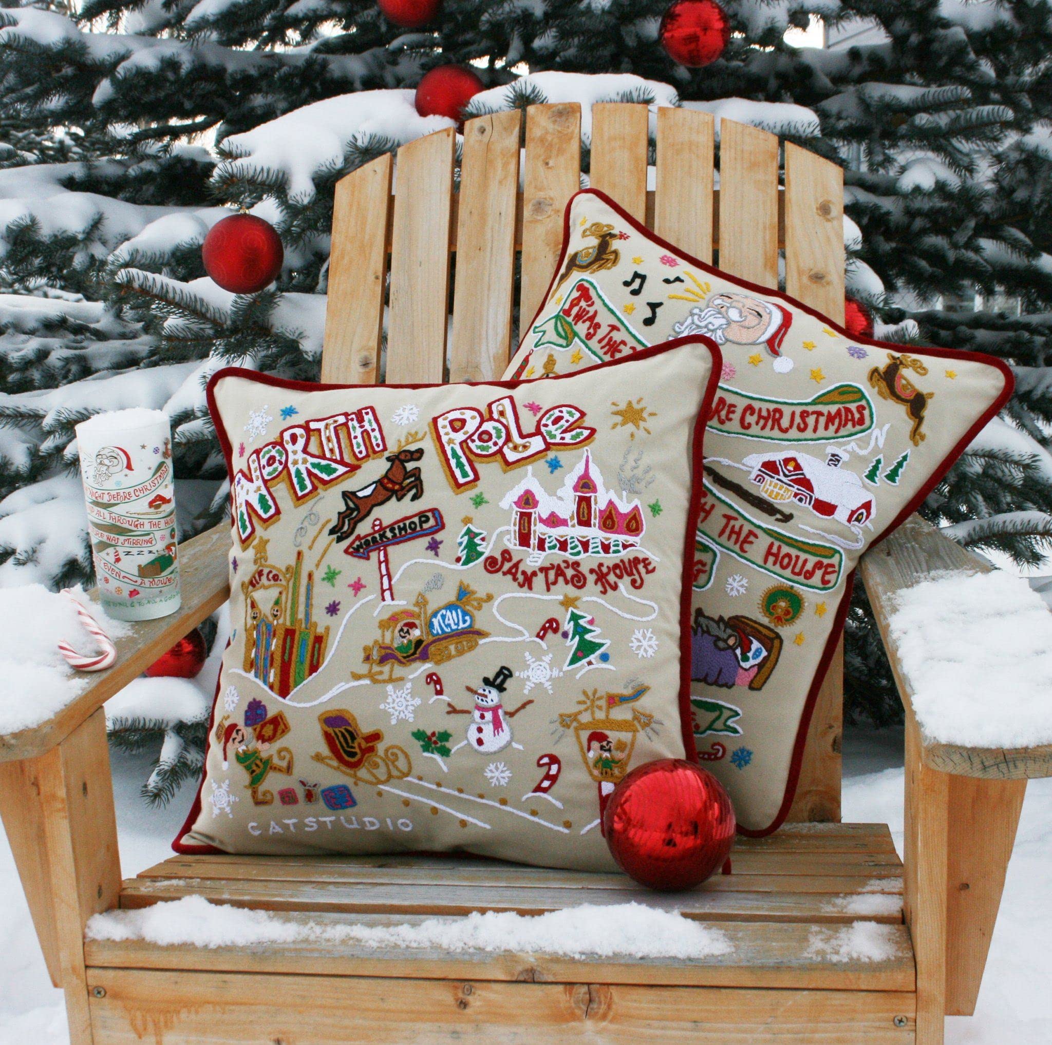Catstudio Night Before Christmas Embroidered Holiday Pillow - Festive Winter Throw Pillow with Original Artwork for Christmas Decor | Perfect for Sofa, Bed, Fireplace Mantel & Holiday Home Decor