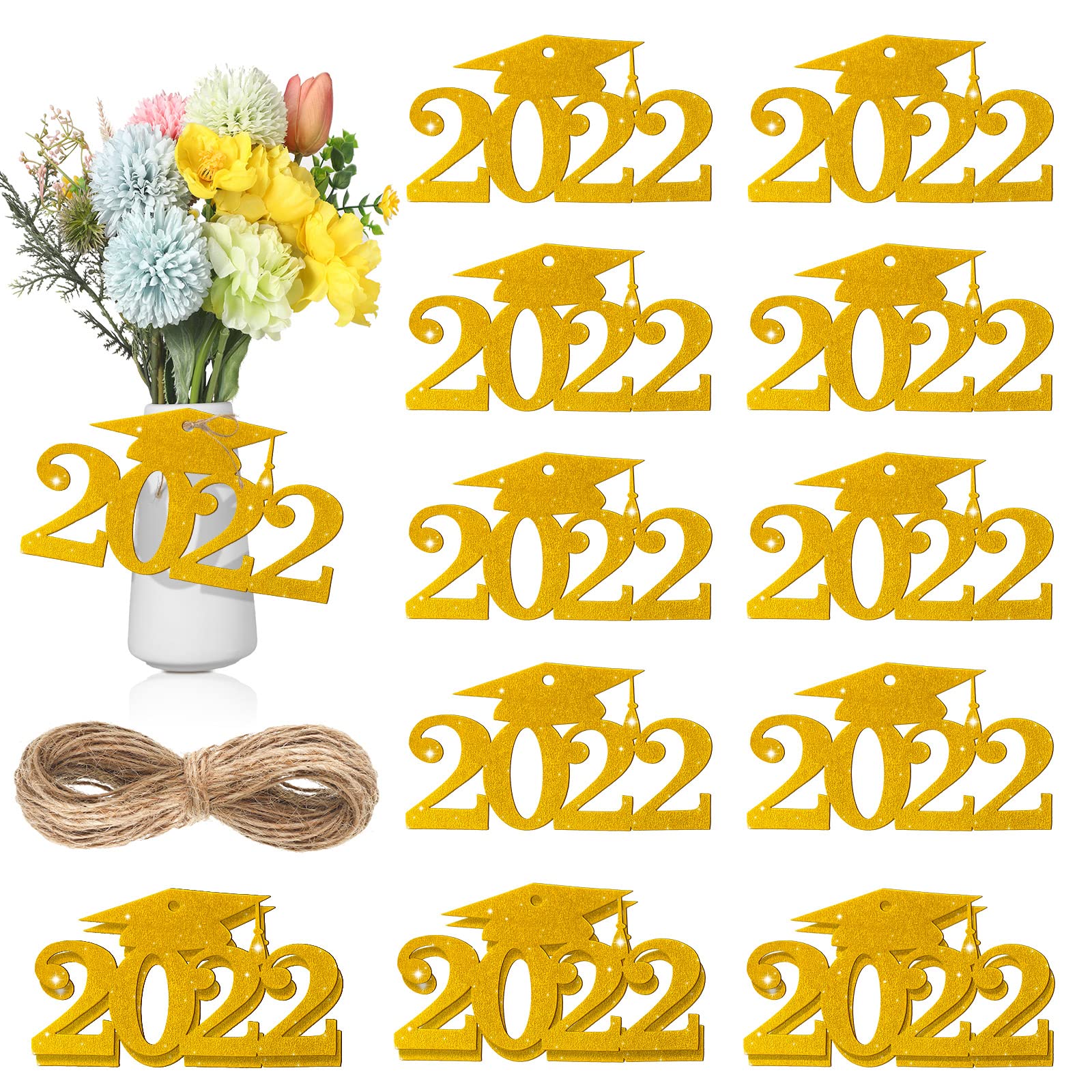 24-Piece 2023 Graduation Party Decor Set - Gold Glitter Confetti, Grad Caps & Table Decorations - Perfect for Graduation Party, Congrats Grad Table Centerpieces, Class of 2023 Celebrations