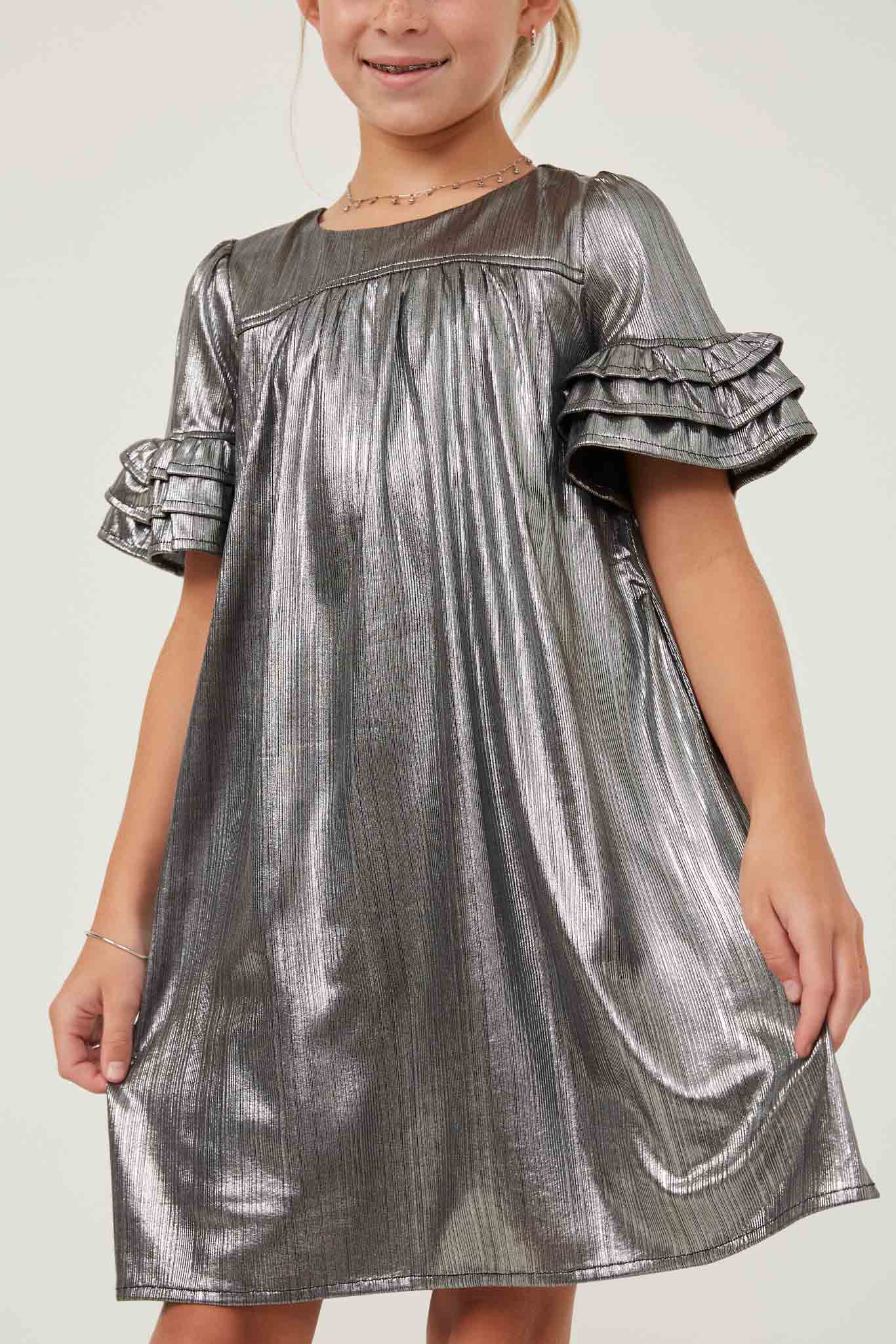 Textured Iridescent Ruffle Sleeve Dress for Women | Elegant Party & Evening Wear | Perfect for Weddings, Cocktail Parties & Date Nights