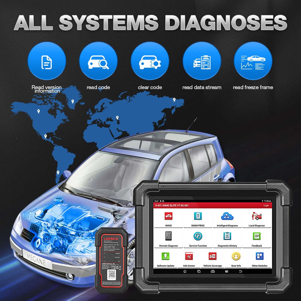 LAUNCH X431 IMMO Elite Key Programmer - All System Diagnostic Tool with 40+ Reset Services, CANFD & DOIP Support | Car Key Programming & ECU Reset for Auto Repair Shops & Mechanics