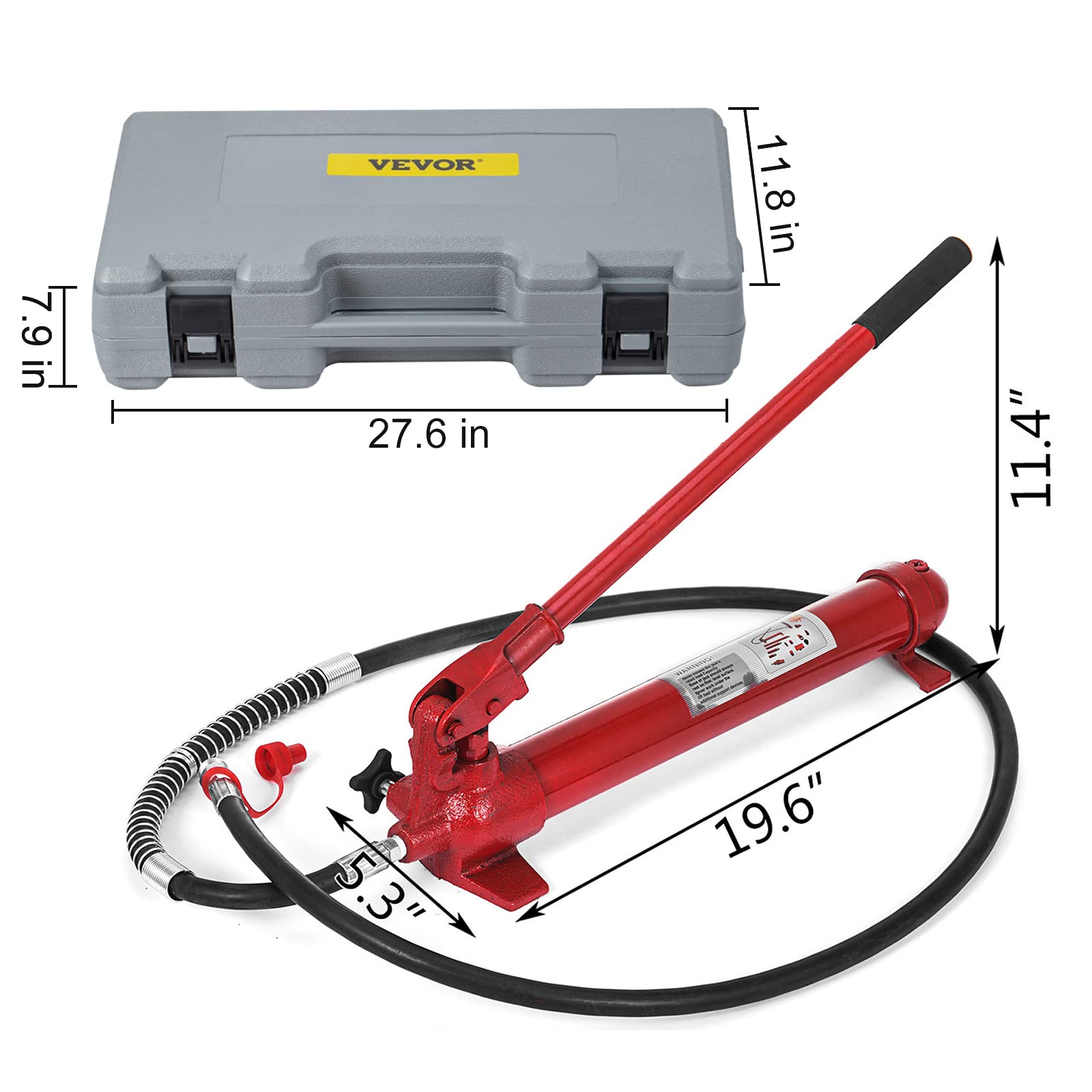 VEVOR 10 Ton Hydraulic Porta Power Kit with 55.1 Inch Oil Hose - Heavy Duty Car Jack Ram for Auto Body Frame Repair, Truck Bed Unloader & Construction Equipment - Perfect for Farm, Garage & Professional Workshop Use