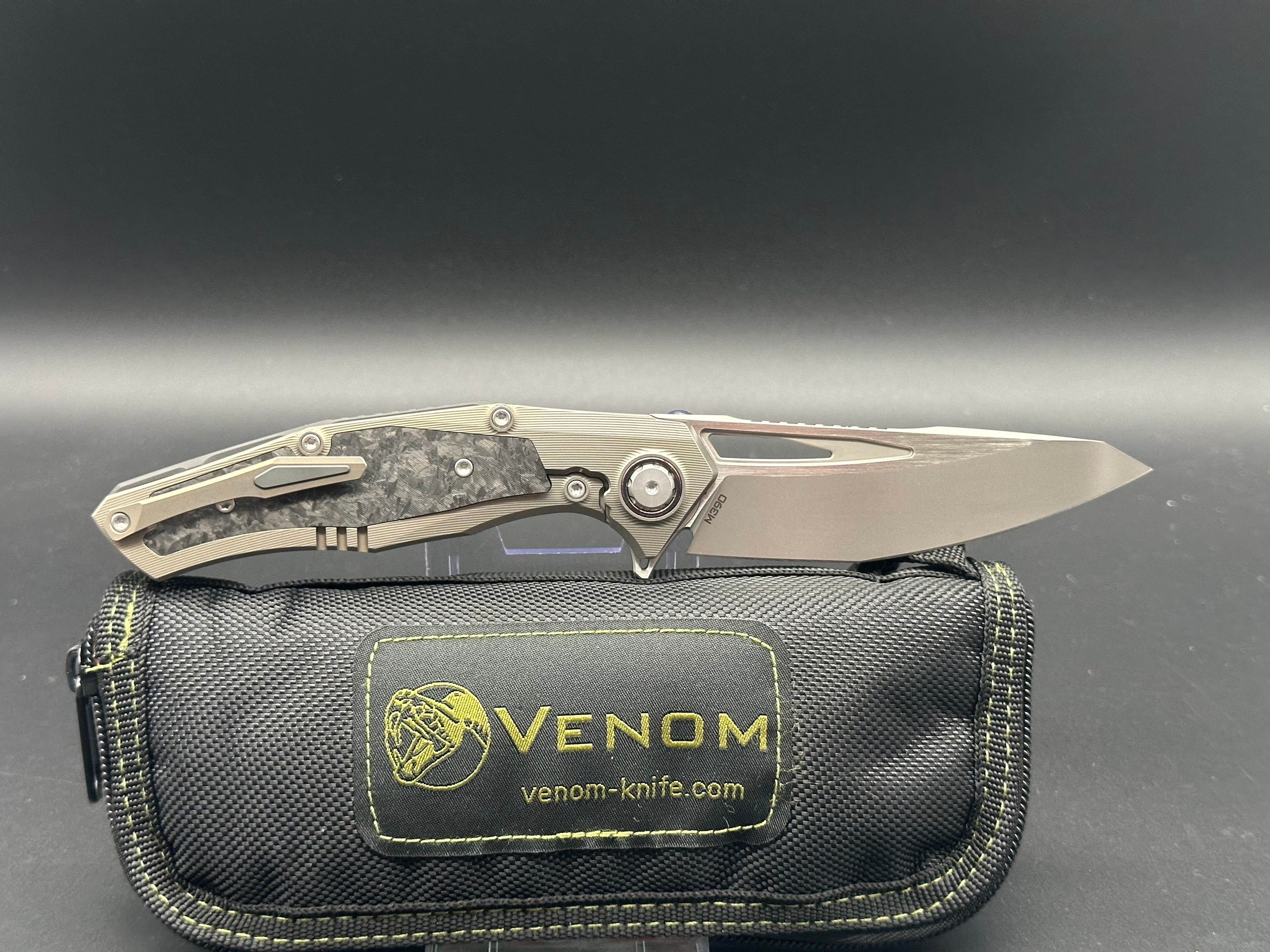 Kevin John Venom Maverick Titanium & Carbon Fiber Handle Folding Knife with M390 Steel Blade - EDC, Outdoor, Camping, Survival Gear