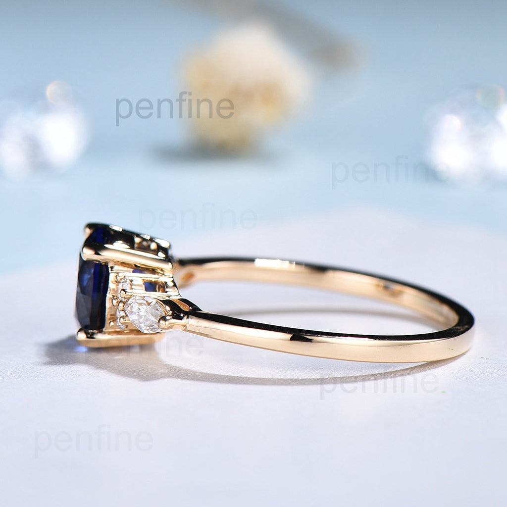 7mm Round Sapphire Diamond Ring for Women - Elegant Wedding, Engagement & Anniversary Jewelry Gift