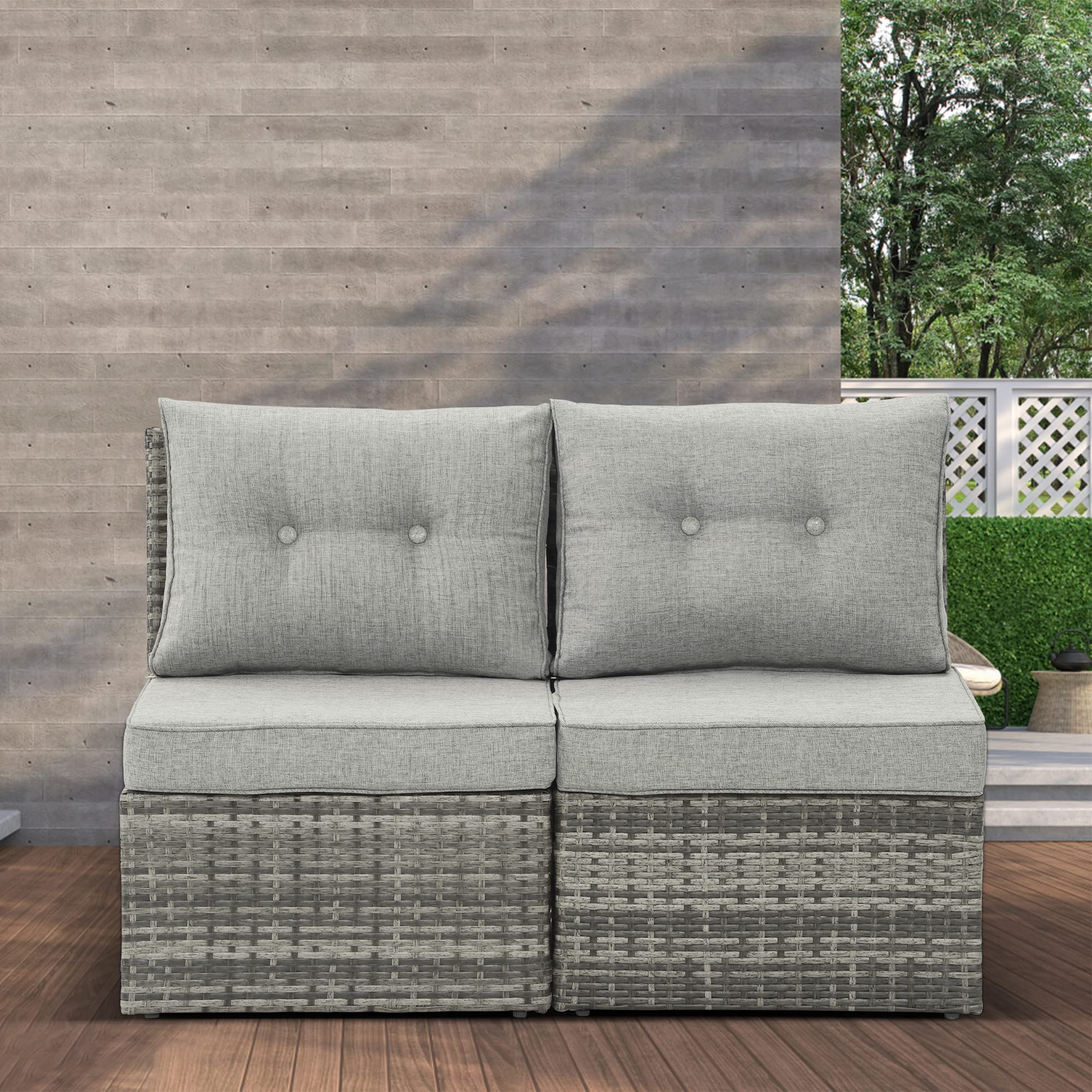 SunVivi Outdoor 2-Piece Grey Wicker Patio Sofa Set with Cushions & Aluminum Frame - Weather-Resistant Garden Furniture for Backyard, Poolside, Deck & Patio Relaxation