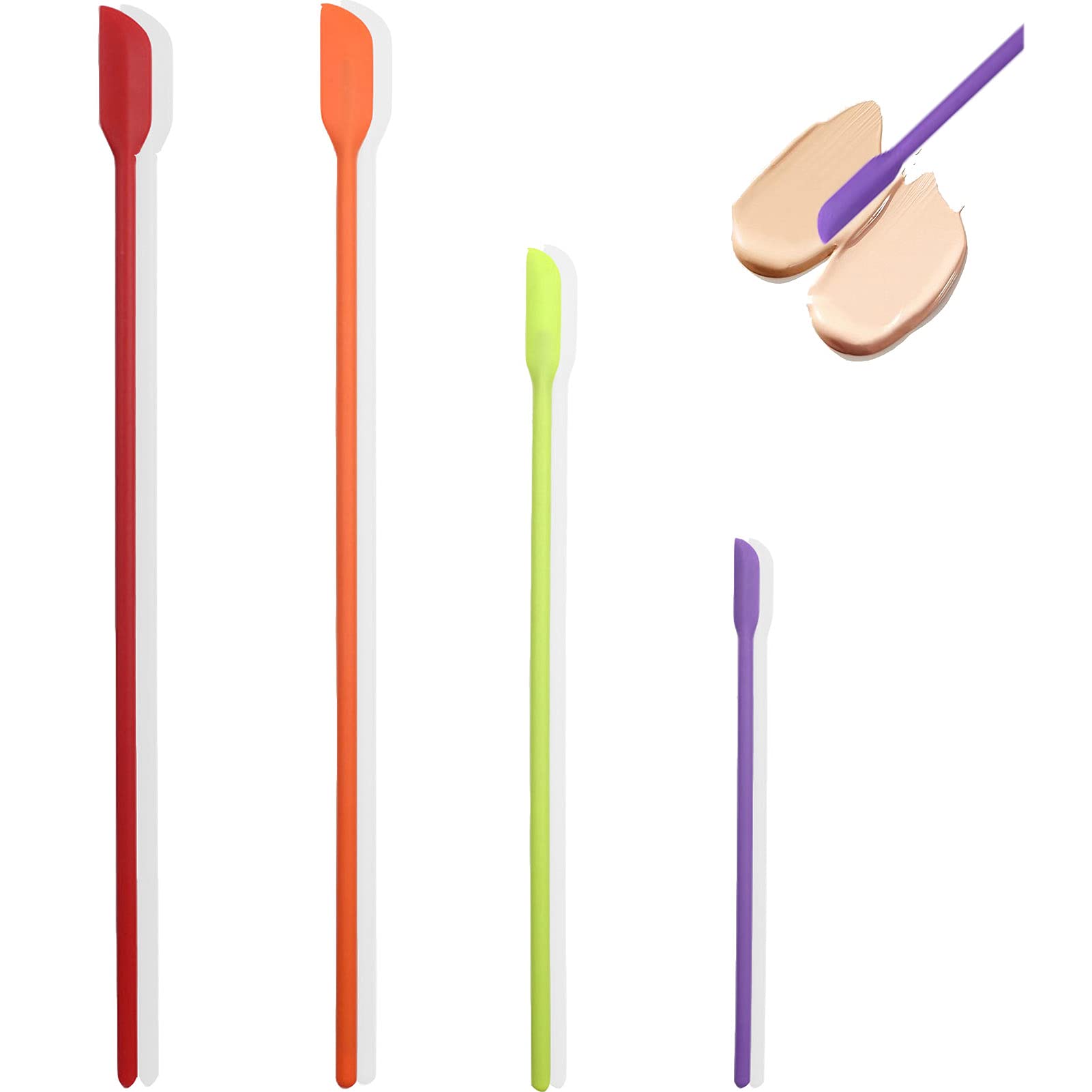 4-Piece Mini Silicone Beauty & Kitchen Spatula Set - Small Cosmetic & Food Scraper for Jars, Bottles, and Tubs - Perfect for Makeup, Skincare, Cooking & Baking (3 Sizes) - Ideal for Salon, Home & Travel Use