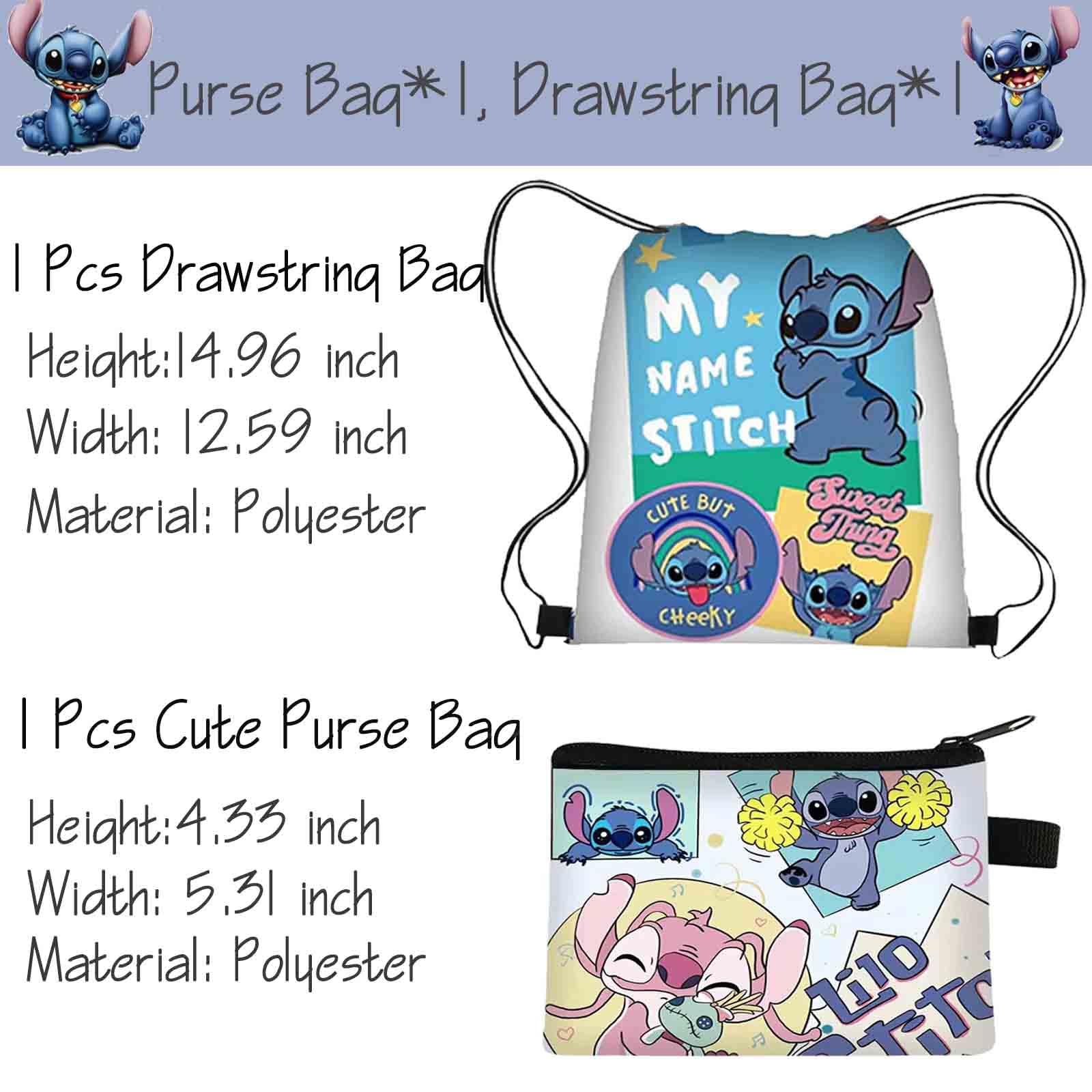 Stitch Anime Merchandise Gift Set for Girls - Cartoon Drawstring Backpack, Keychain Lanyard, Purse, Bracelets & Stickers | Perfect for Cosplay, Birthday Gifts & Disney Fans Collection (Style B)