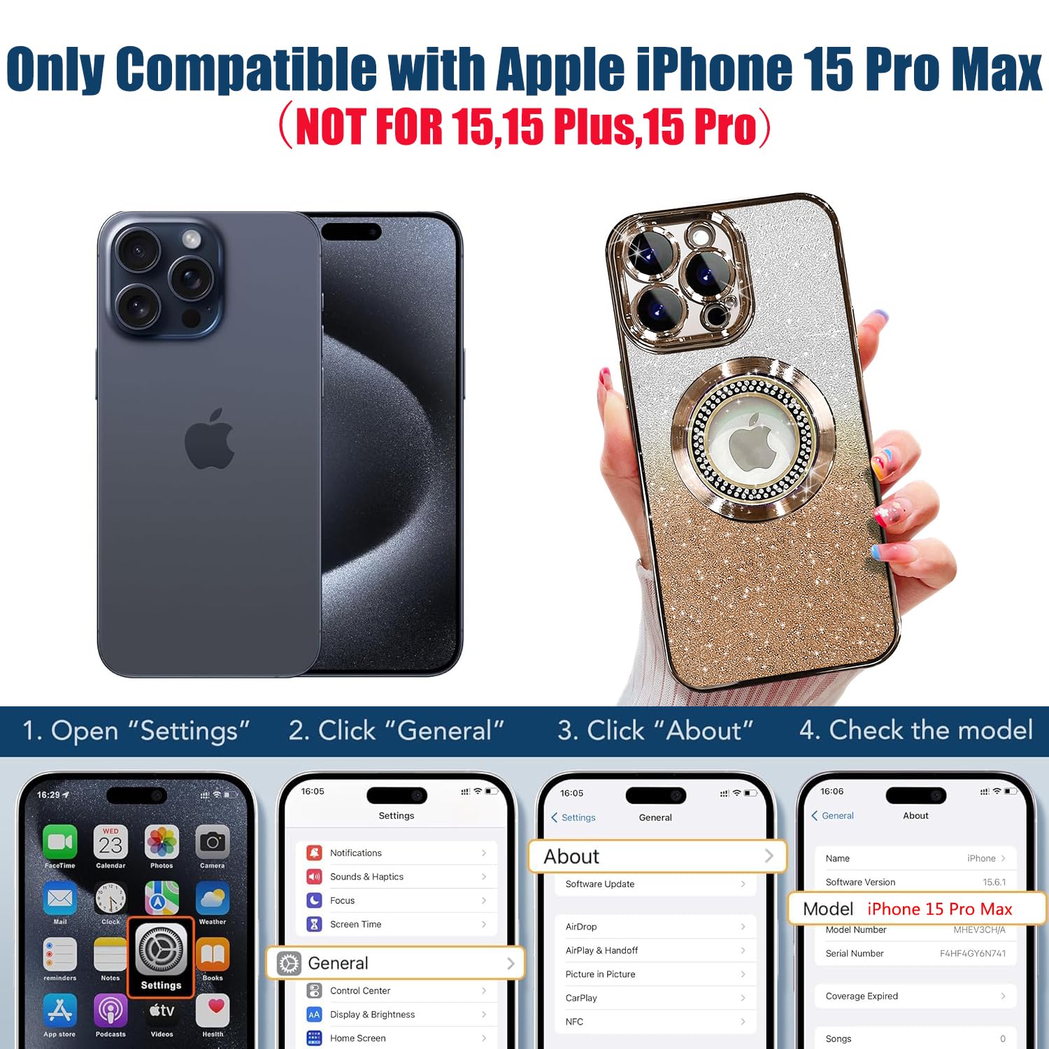 Magnetic Glitter Case for iPhone 15 Pro Max - Compatible with MagSafe, Slim Shockproof Full Protection Cover with Camera Lens Protector & Logo View Dust-Proof Net - Gold Sparkle Phone Case for Women (Perfect for Daily Use, Work & Night Out)