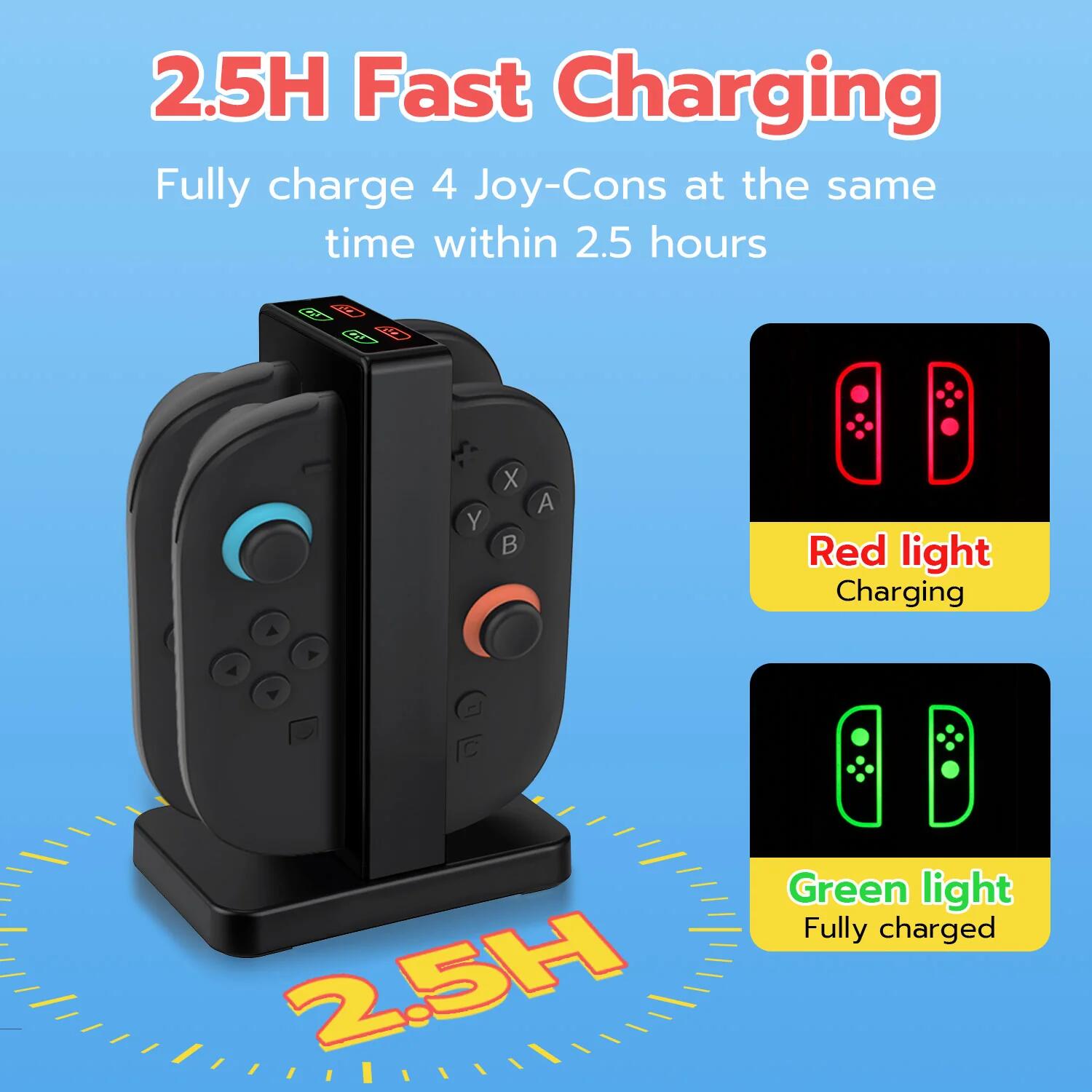 DOBE Charging Dock for Nintendo Switch & Switch OLED - Fast Charging Station for 2 Joy-Con Controllers (Black, TNS-3192B) | Perfect for Gaming Sessions & Travel Accessories