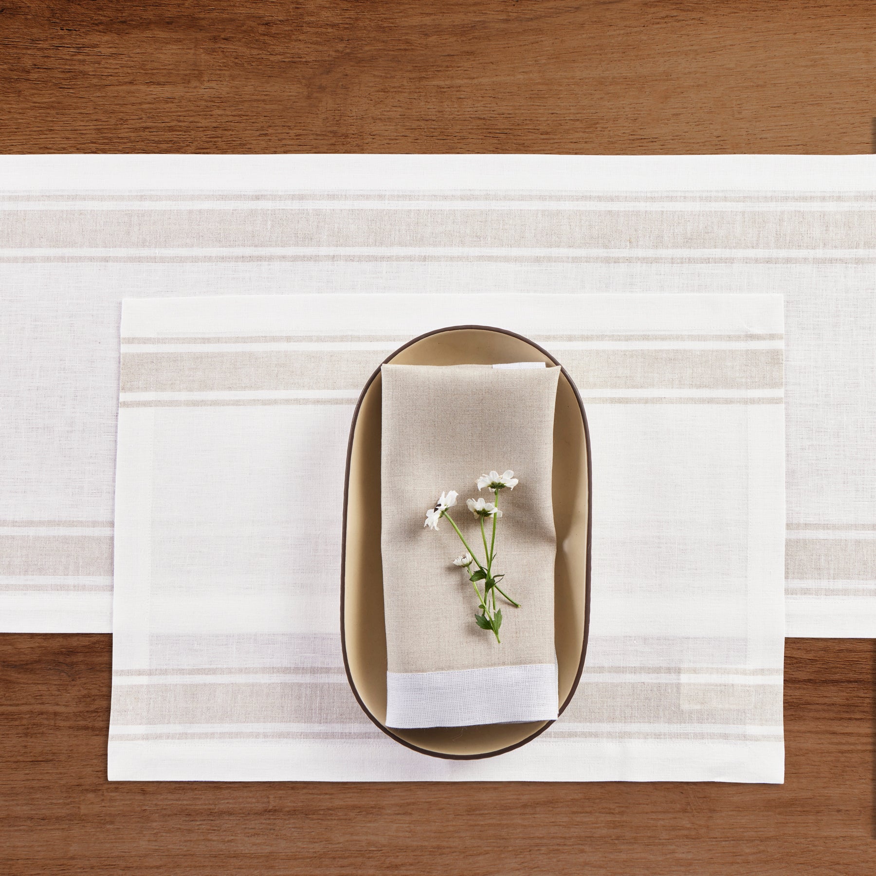 Farmhouse Stripe Placemats Set of 4 - Rustic Cotton Table Mats for Dining Room Decor, Kitchen Table Setting & Holiday Entertaining