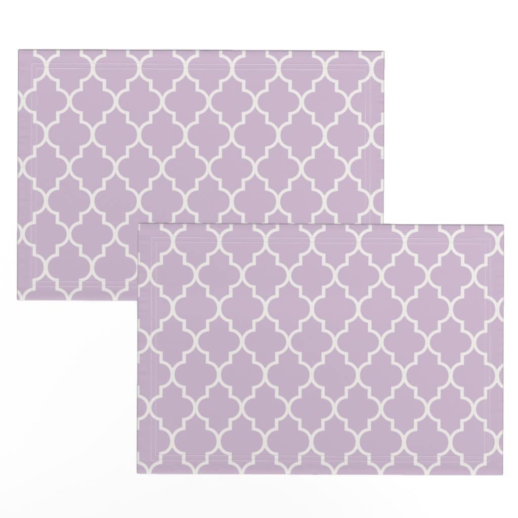 Premium Linen Cotton Canvas Placemats Set of 2 - Lavender Quatrefoil Ogee Purple Lattice Print Table Mats for Dining, Kitchen & Home Decor | Washable & Durable Place Settings