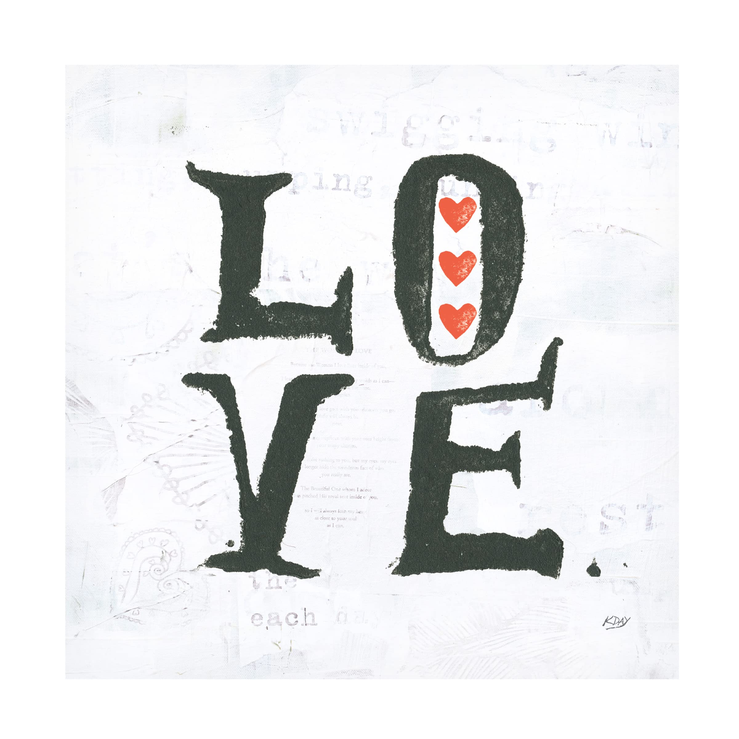 Trademark Fine Art 'Love' Canvas Wall Art by Kellie Day - Romantic Home Decor for Living Room & Bedroom