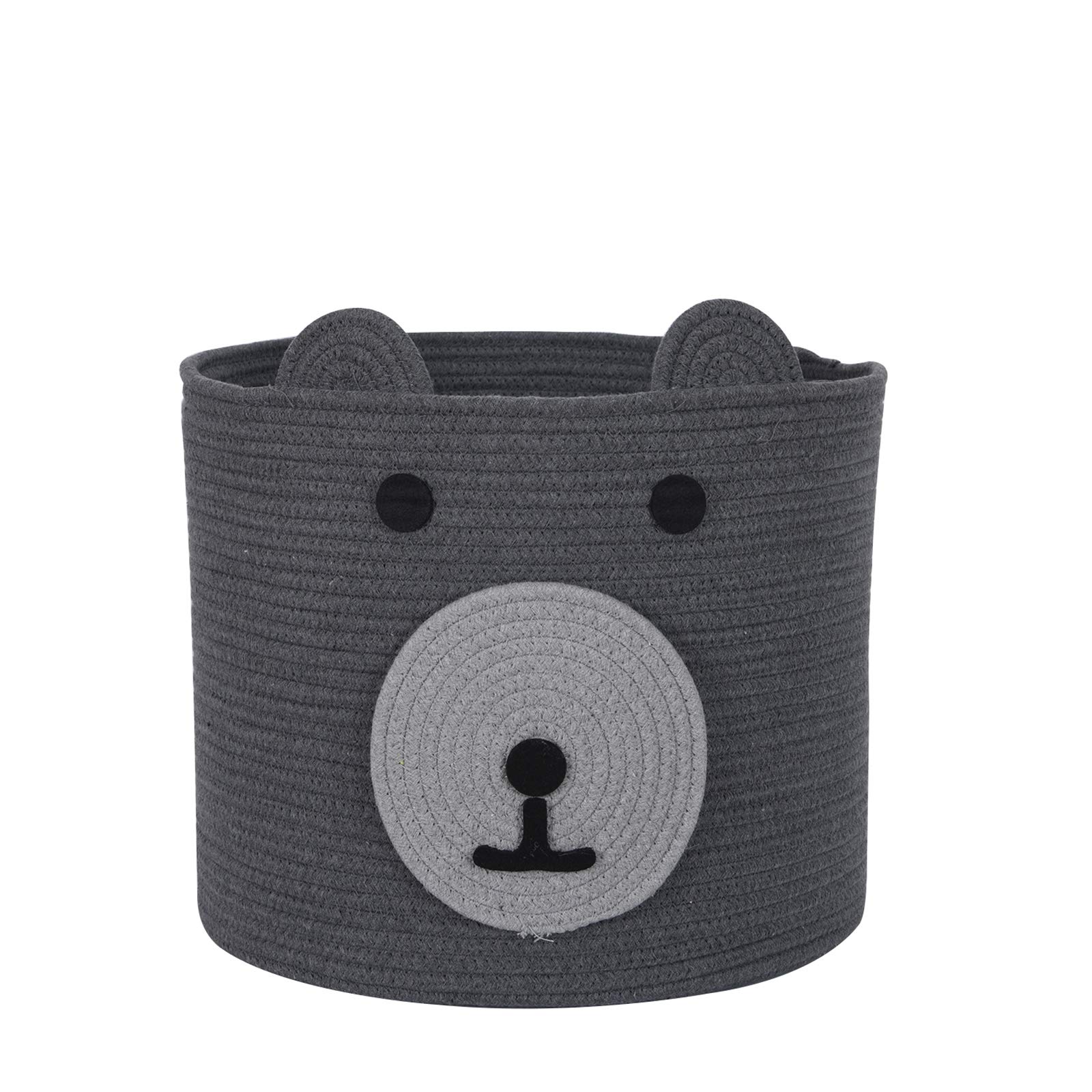 InfiBay Cotton Rope Storage Basket with Cute Bear Design - Woven Laundry Hamper & Nursery Organizer for Toys, Blankets, Clothes & Towels (12