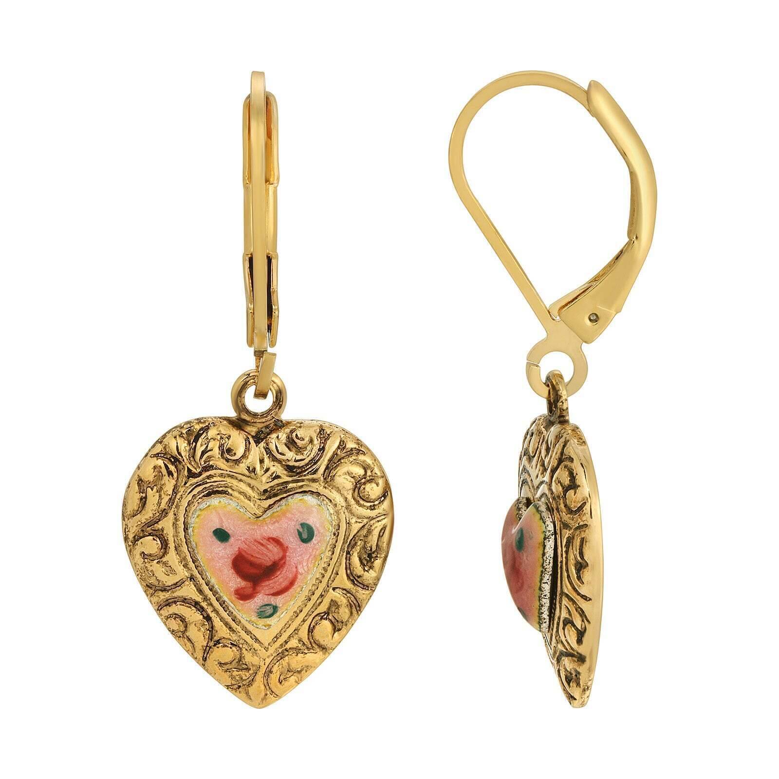 1928 Jewelry Enchanting Bloom Pink Flower Heart Drop Earrings for Women - Romantic Dainty Floral Dangle Earrings for Date Night, Wedding & Special Occasions