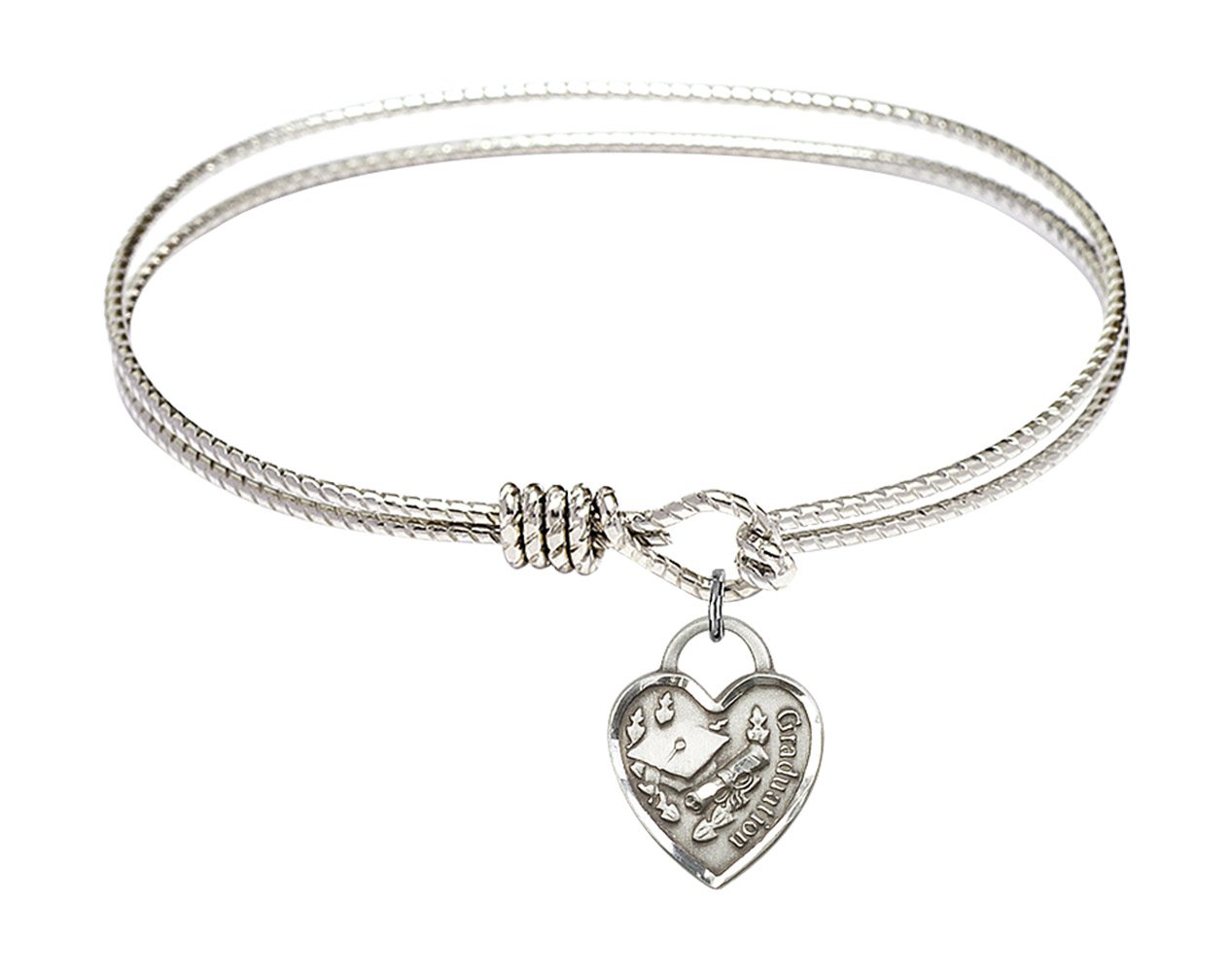 Sterling Silver Oval Eye Hook Bangle Bracelet with Graduation Heart Charm - Perfect for Graduation Gifts, Prom Jewelry & Everyday Wear