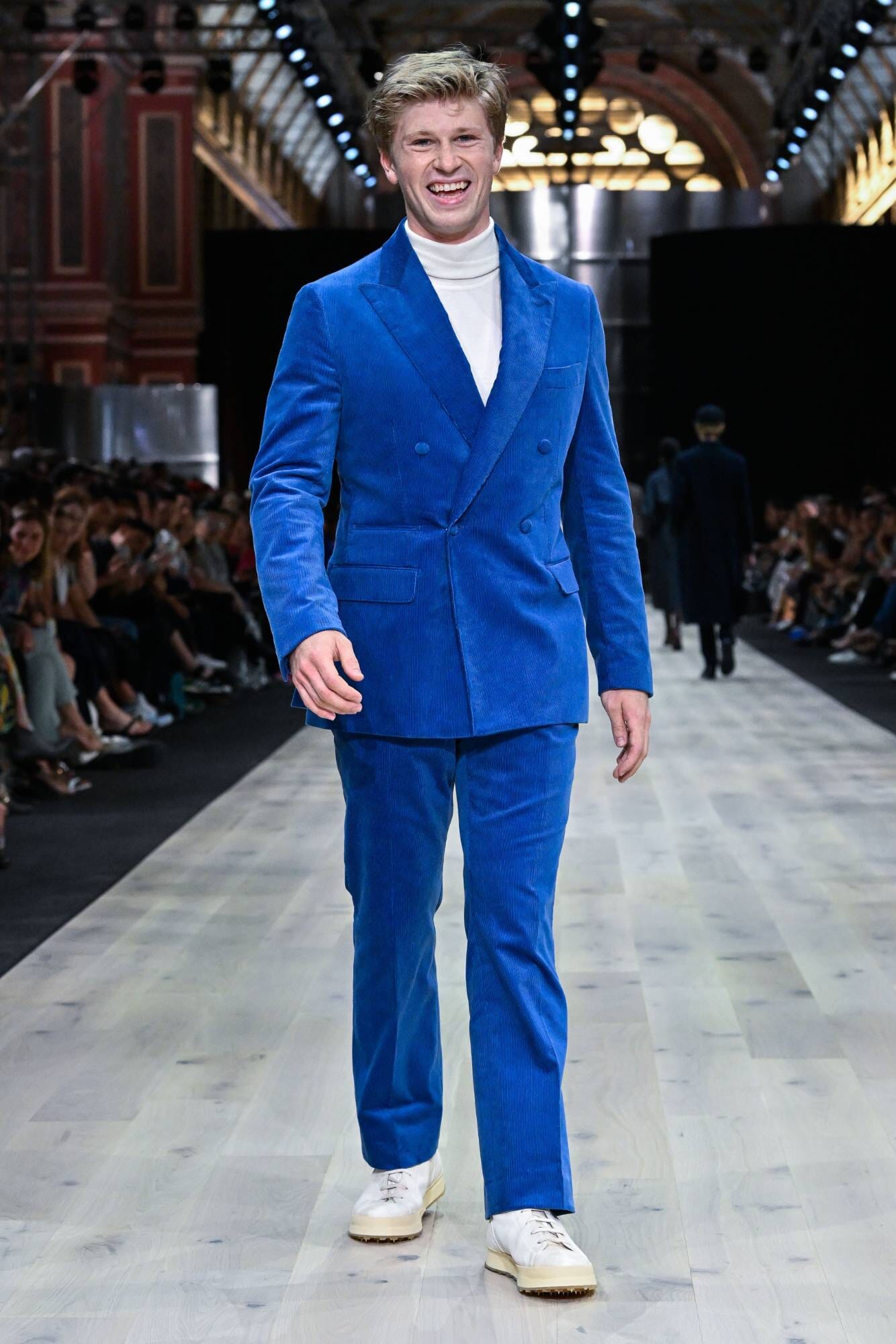 LOOK 12 Raffa DB Suit in Wedgwood Blue Corduroy + Off White Turtle Neck Merino Knit | Men's Vintage-Inspired Wool Suit Set | Perfect for Weddings, Business Meetings & Formal Events