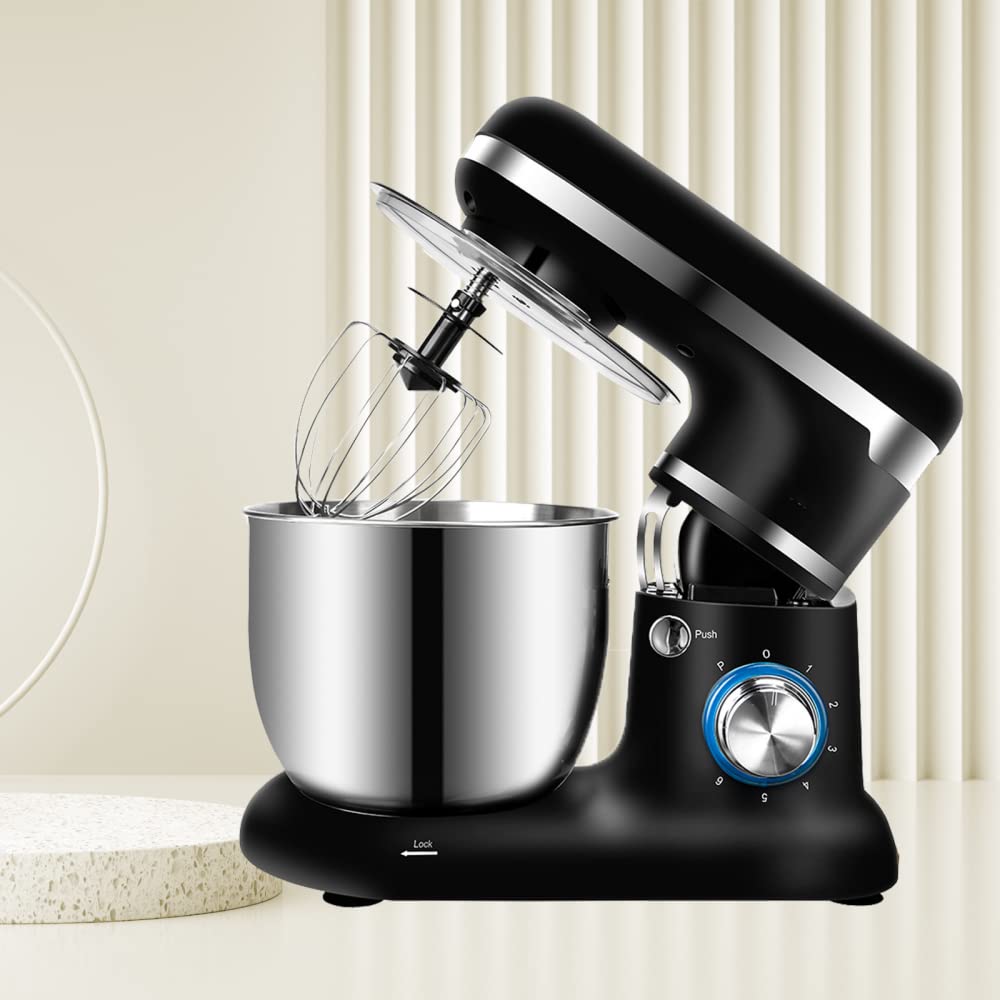 6-Speed Stand Mixer for Baking Bread, Cakes & Cookies - Electric Kitchen Mixer with Dough Hook, Flat Beater & Whisk - Perfect for Home Bakers & Professional Chefs - Ideal for Birthday Parties, Holiday Baking & Restaurant Use (Black)
