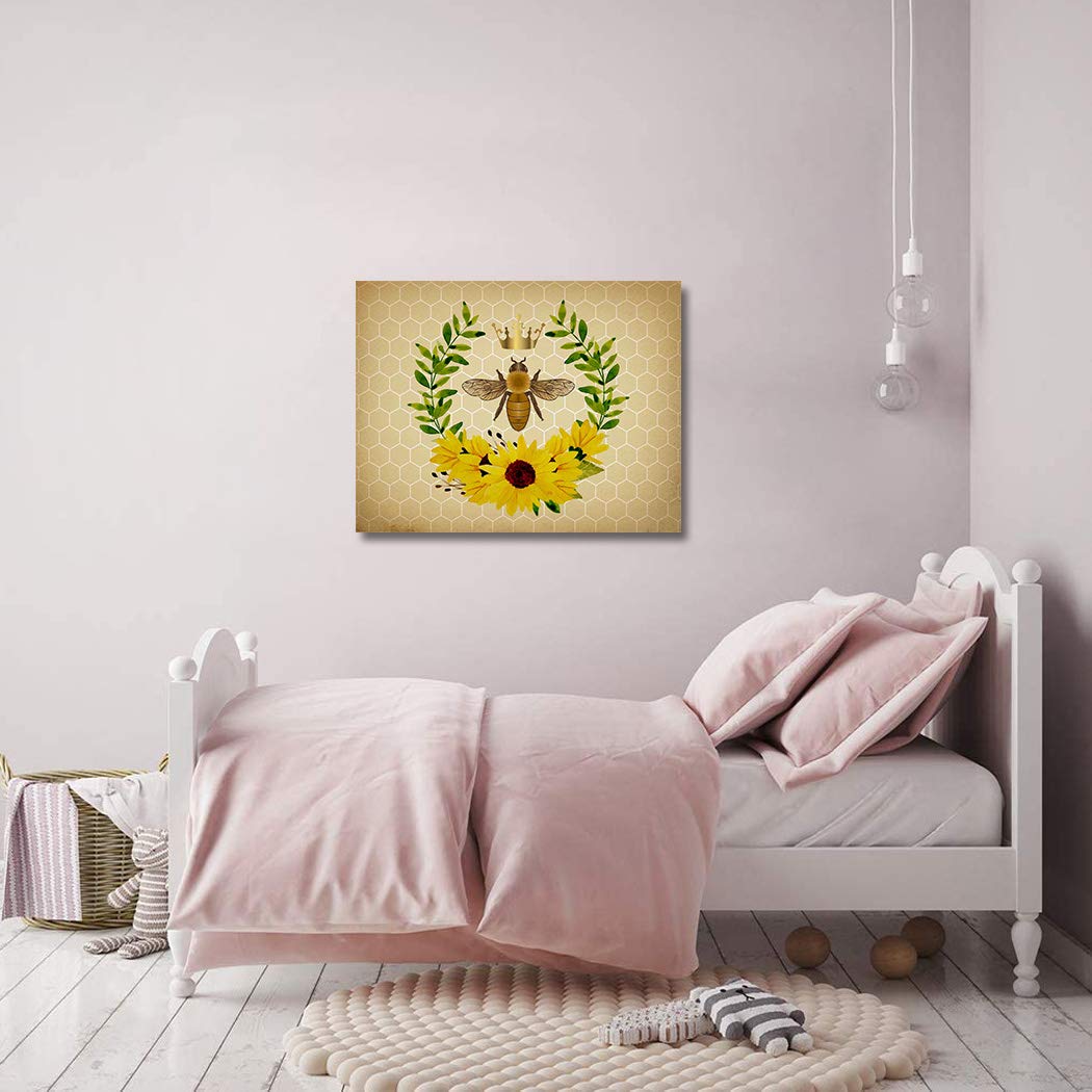 Hexagonal Honeycomb Bee Canvas Wall Art - 12x16 Inch Sunflower & Beehive Print for Living Room, Bedroom, or Office Decor - Perfect for Nature Lovers & Farmhouse Style Homes
