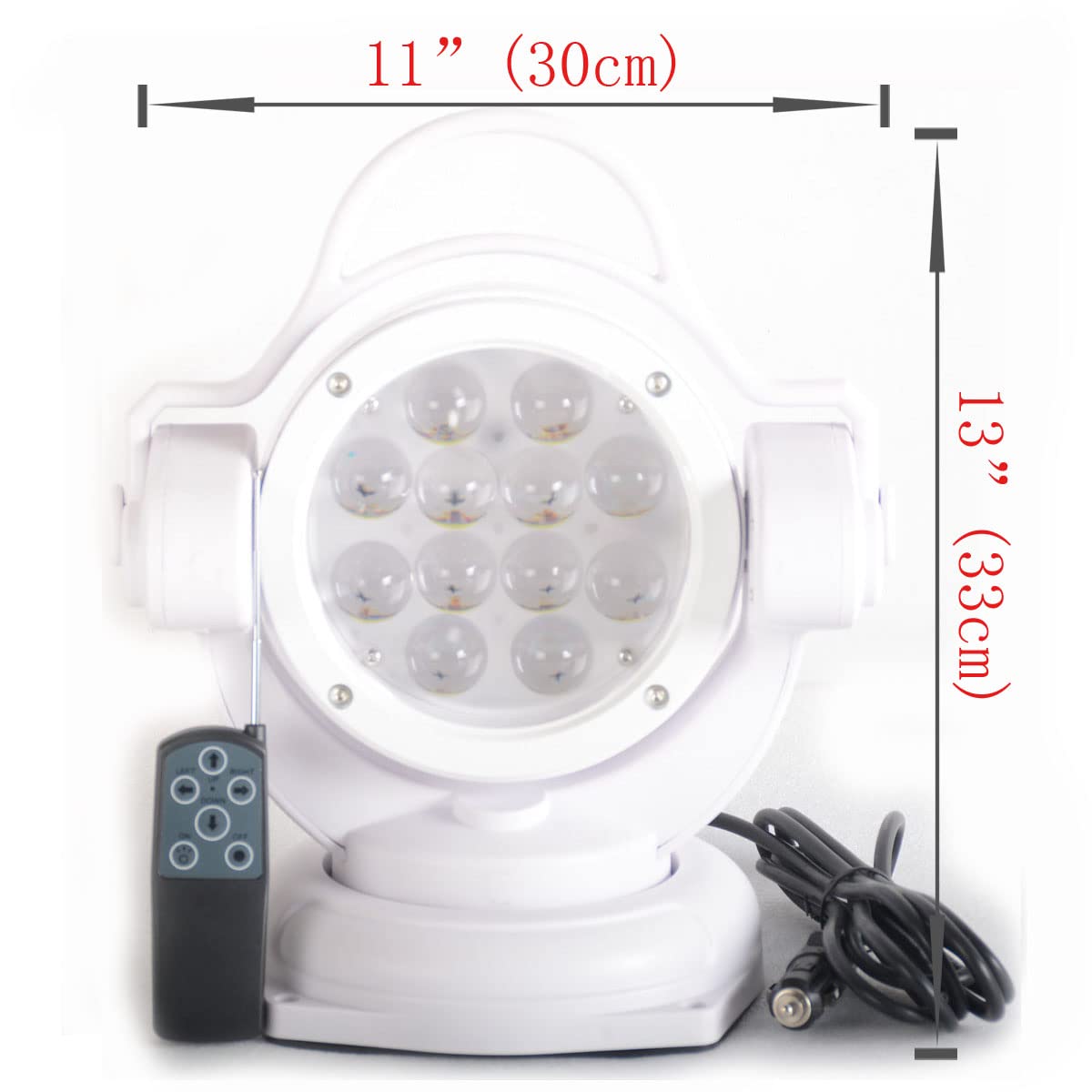 11 Inch 60W LED Search Light with Remote Control - 360° Rotating Magnetic Base - Waterproof Spot Work Light for Hunting, Camping, Boat & Driving - White Beam Fog Lights for Outdoor & Emergency Use