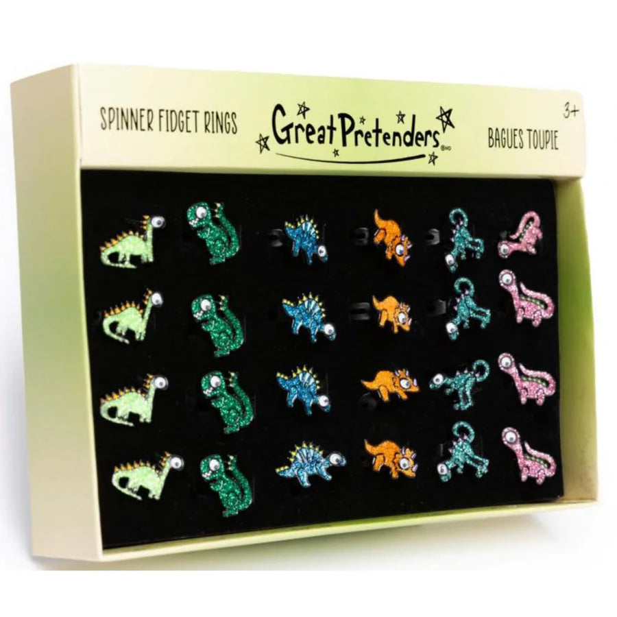 Great Pretenders Dinosaur Fidget Rings for Kids - Stress Relief Sensory Toys for Anxiety & Focus - Fun Dino Themed Spinner Rings for Classroom, Home & Travel Play