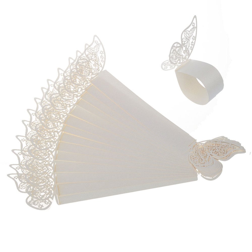 King&Pig 50pcs White Laser Cut Butterfly Napkin Rings - Elegant Table Decor for Wedding, Birthday, Anniversary & Dinner Parties - Perfect for Holiday Gatherings & Special Occasions