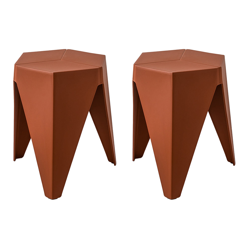 2-Pack Red Plastic Bar Stools with Puzzle Design - Durable Foot Stools for Kitchen Counter, Game Room, or Outdoor Patio Seating