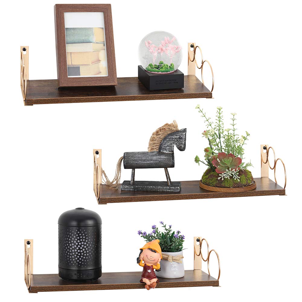 NEX Floating Shelves Set of 3 - Wall Mounted Hanging Shelves for Living Room, Bedroom, Bathroom - Perfect for Displaying Decor, Books & Storage