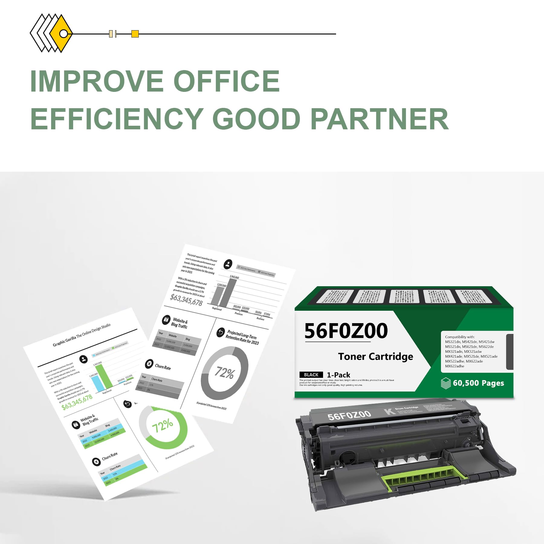56F0Z00 Black Imaging Unit (1-Pack) - Compatible Replacement for Lexmark B2442dw B2338dw MS321dn MS421dn MS421dw MS521dn MS622de MX321adn Printers - High-Quality Toner Cartridge for Office & Home Printing