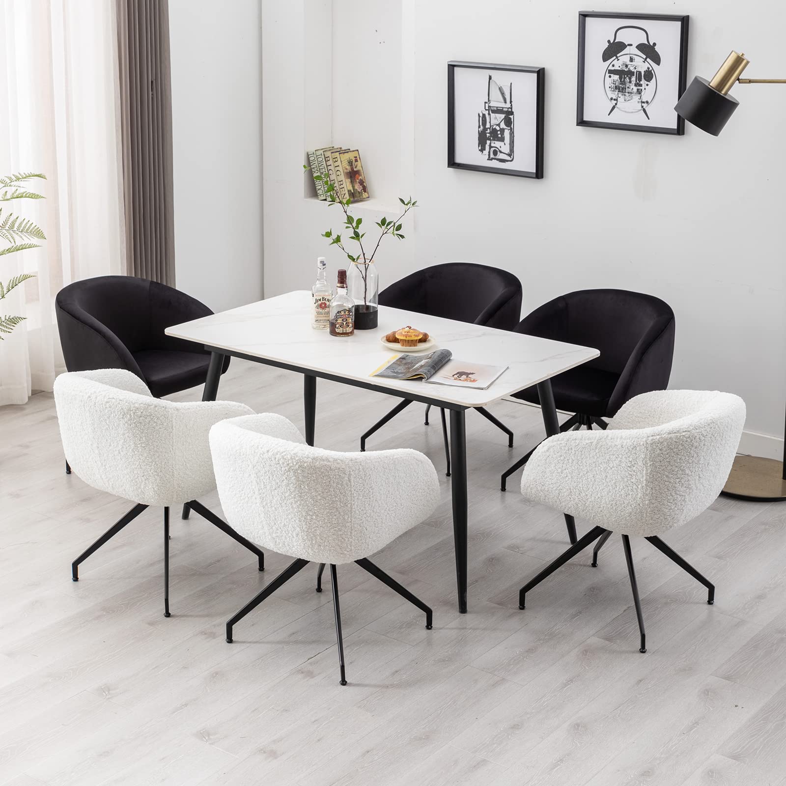 DUOMAY Modern Swivel Barrel Dining Chair - Velvet Upholstered Accent Side Chair with Back, No Wheels Desk Chair with Black Metal Legs for Living Room, Dining Room & Makeup Vanity | Perfect for Home Office, Bedroom Decor & Small Space Seating